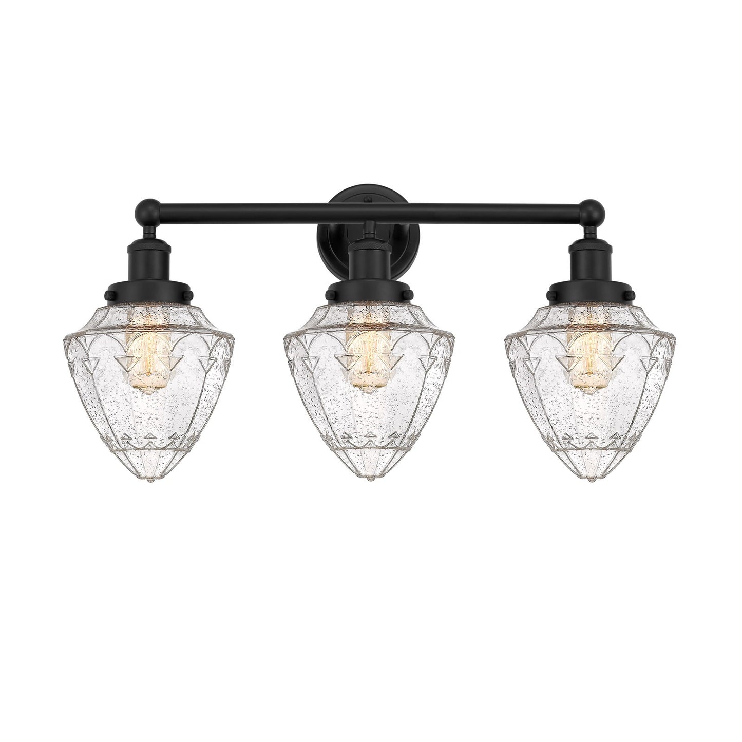 Innovations Bullet 25in 3-Light Bath Vanity Light | Industrial Matte Black Steel and Seedy Glass | Bathroom Vanity | 25 x 13.25 x | Model 616-3W-BK-G664-7