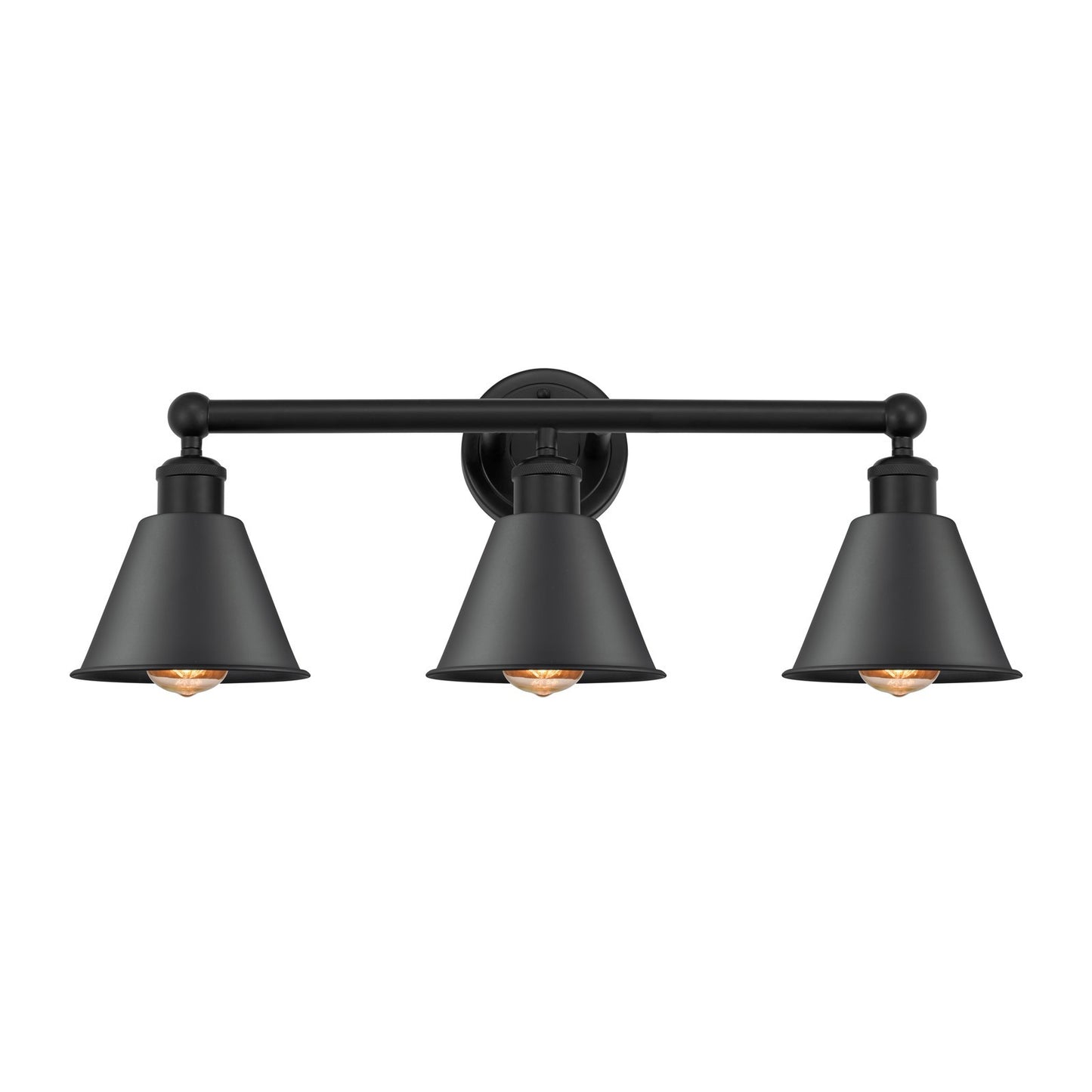 Innovations Smithfield 25in 3-Light Bath Vanity Light | Industrial Farmhouse Matte Black Steel and Cast Brass with Matte Black | Model 616-3W-BK-M8-BK