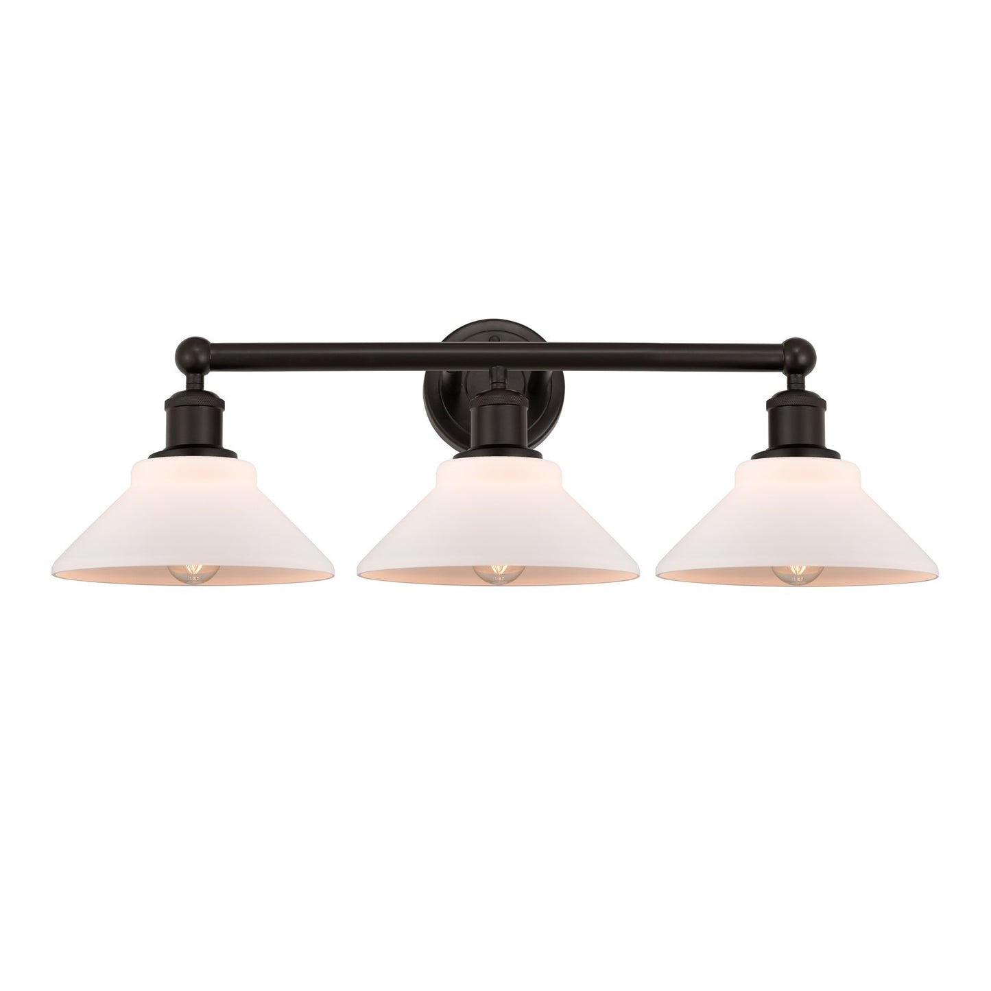 Innovations Orwell 26in 3-Light Bath Vanity Light | Industrial Oil Rubbed Bronze Steel and Matte White Glass | Bathroom Vanity | Model 616-3W-OB-G131