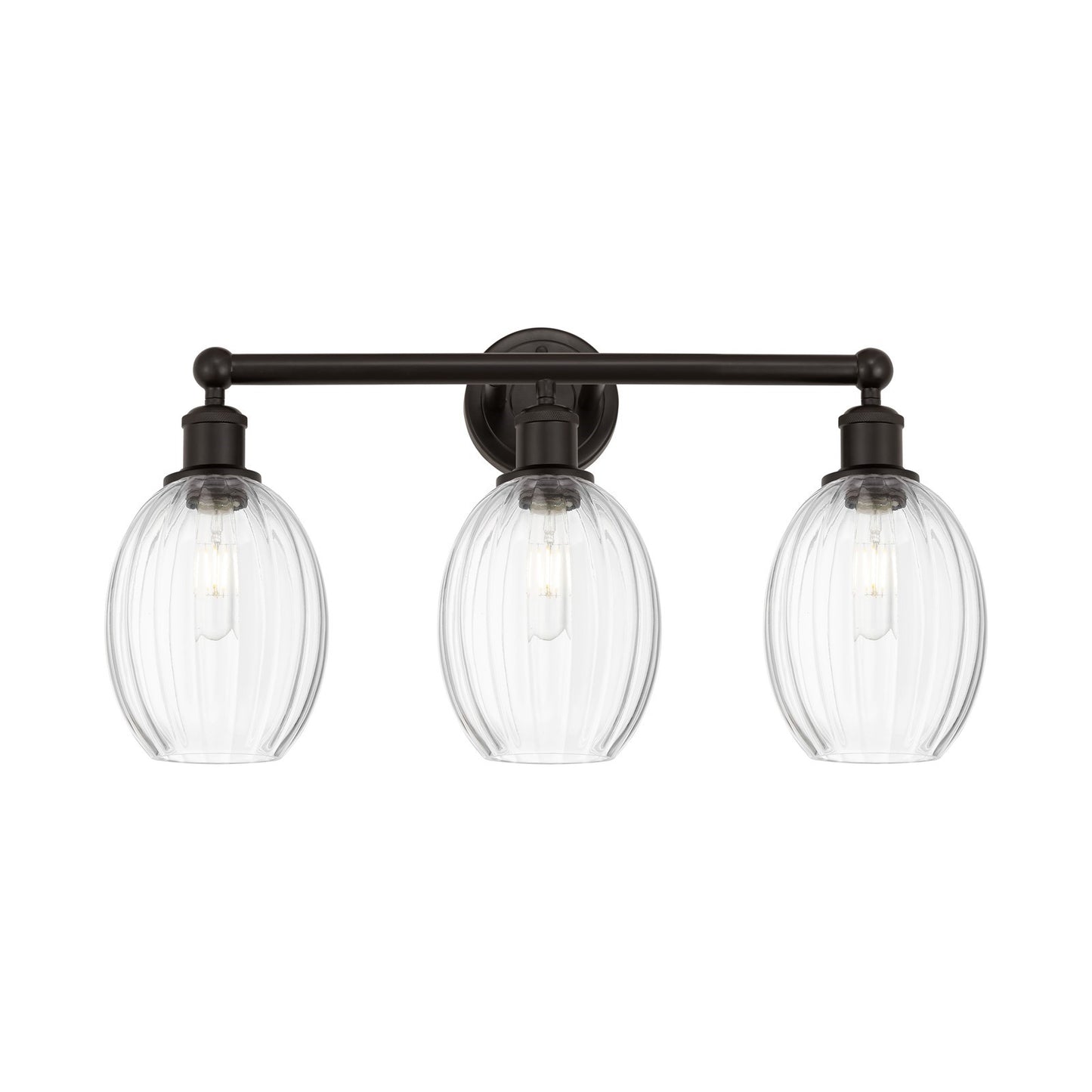 Innovations Preston Bulb 24in 3-Light Bath Vanity Light | Industrial Oil Rubbed Bronze Steel and Clear Glass | Bathroom Vanity | Model 616-3W-OB-G459-6CL
