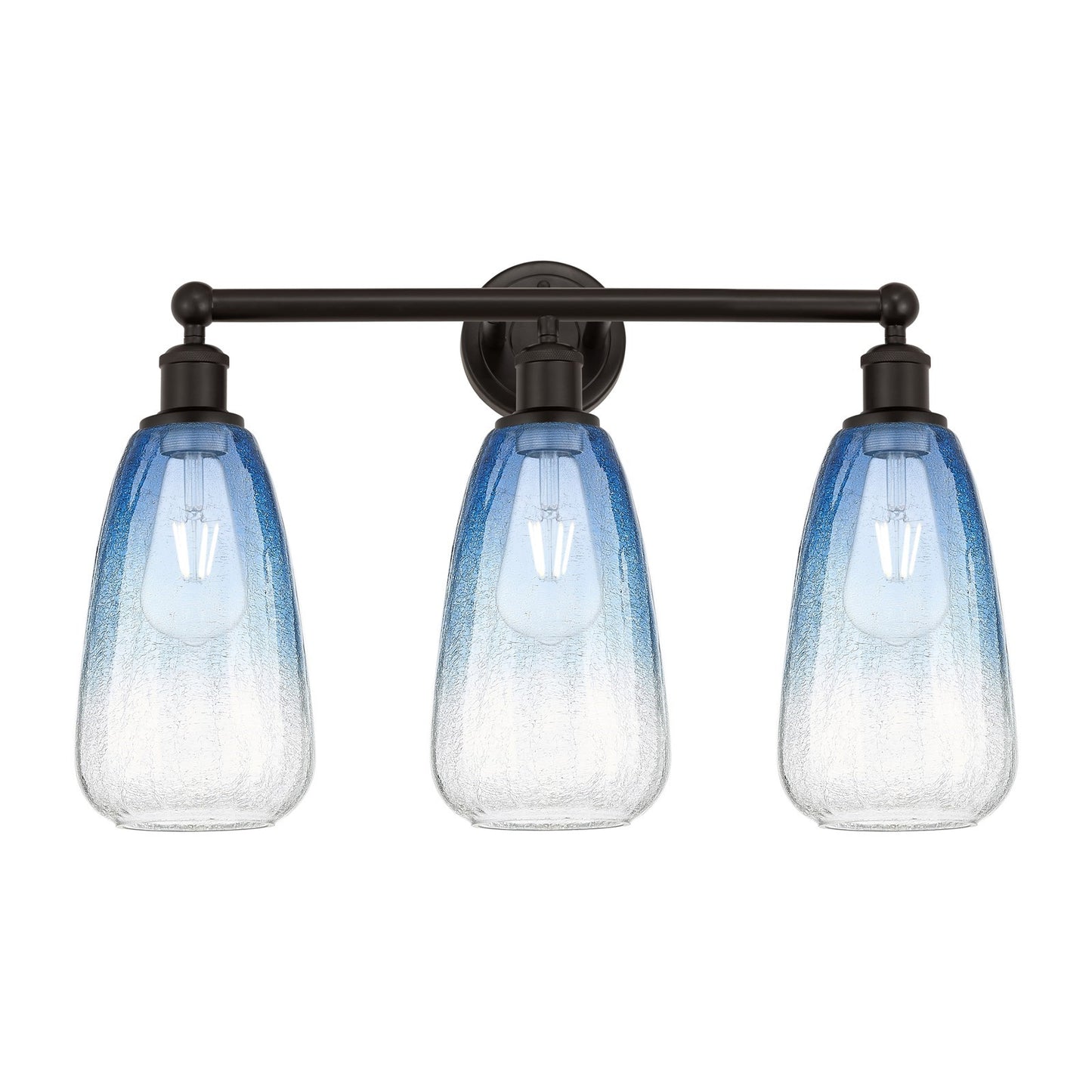 Innovations Brookhaven Almond 24in 3-Light Bath Vanity Light | Industrial Oil Rubbed Bronze and Sapphire Blue Glass | Bathroom | Model 616-3W-OB-G480-6SB