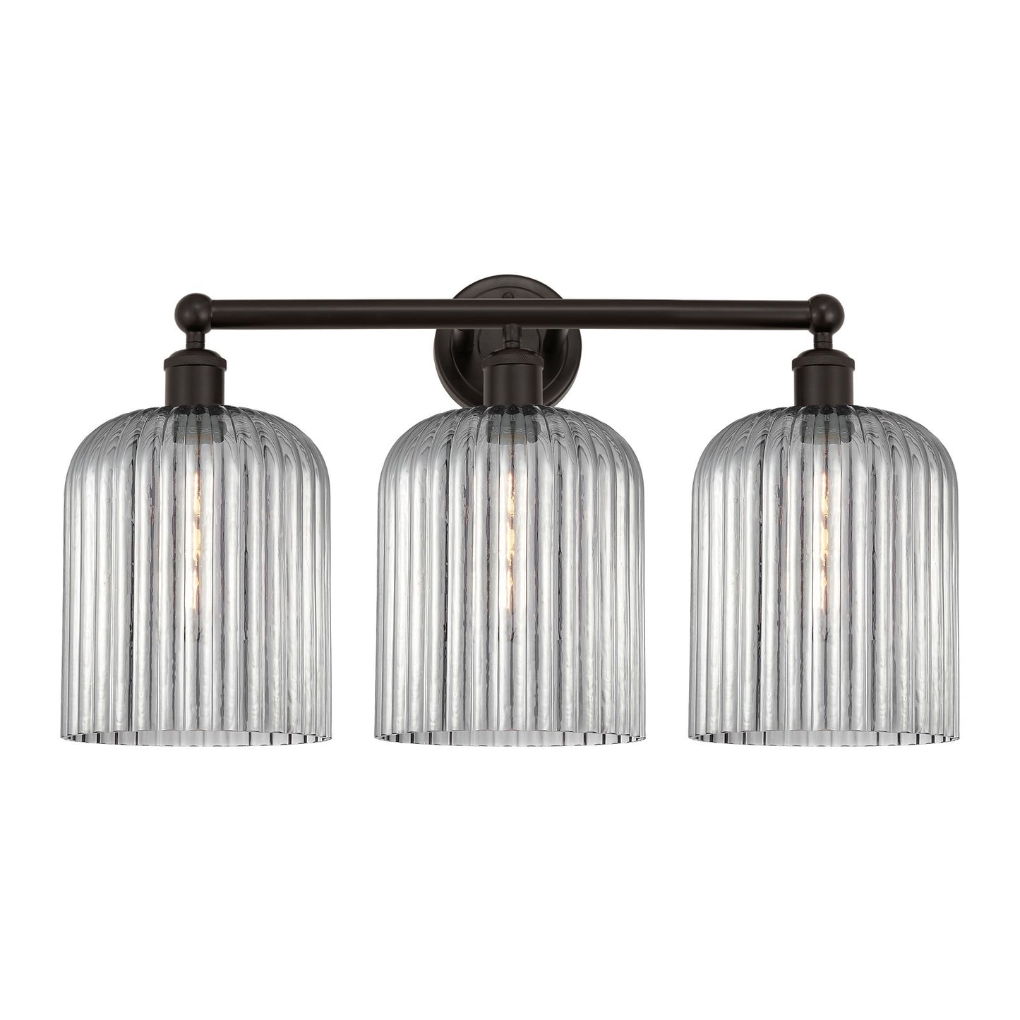 Innovations Bridal Veil 23in 3-Light Bath Vanity Light | Art Nouveau Industrial Oil Rubbed Bronze and Light Smoke Ribbed Glass | Model 616-3W-OB-G559-8SM