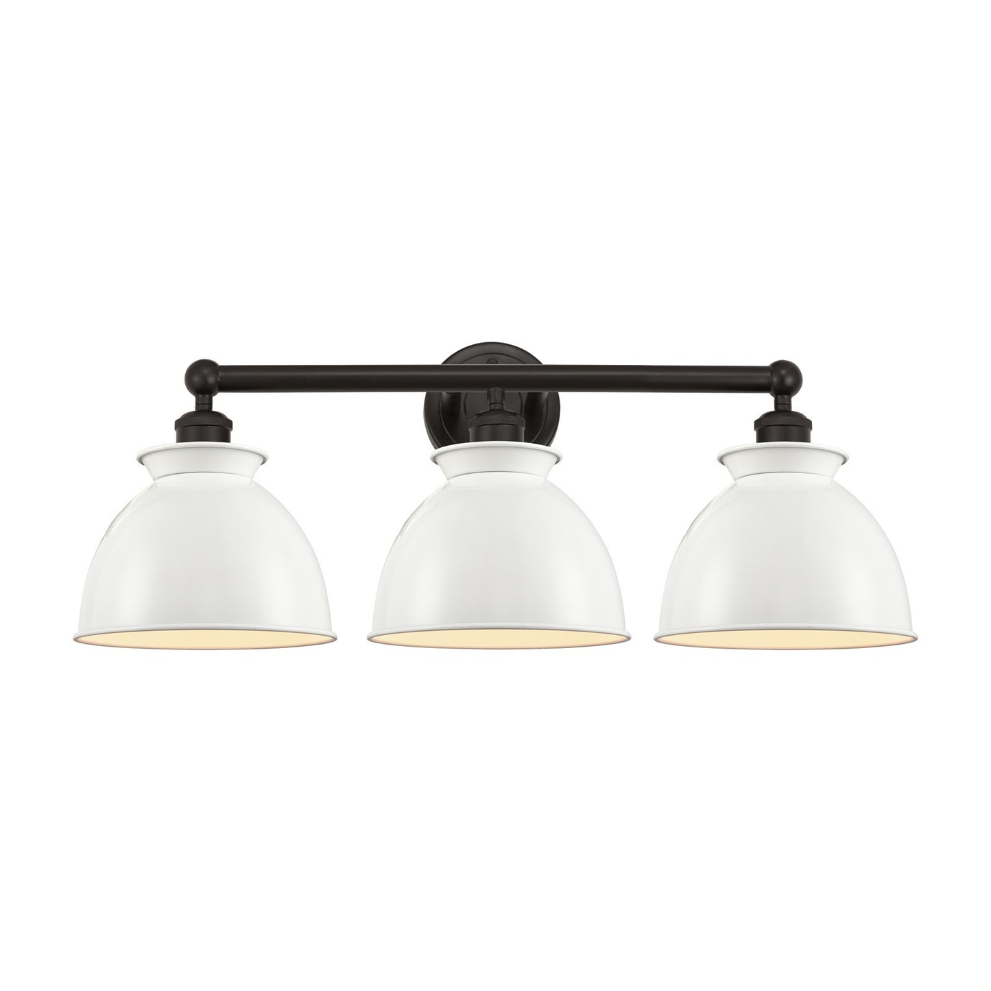 Innovations Adirondack 26in 3-Light Bath Vanity | Industrial Oil Rubbed Bronze Steel and Cast Brass with Glossy White Metal Shade | Model 616-3W-OB-M14-W
