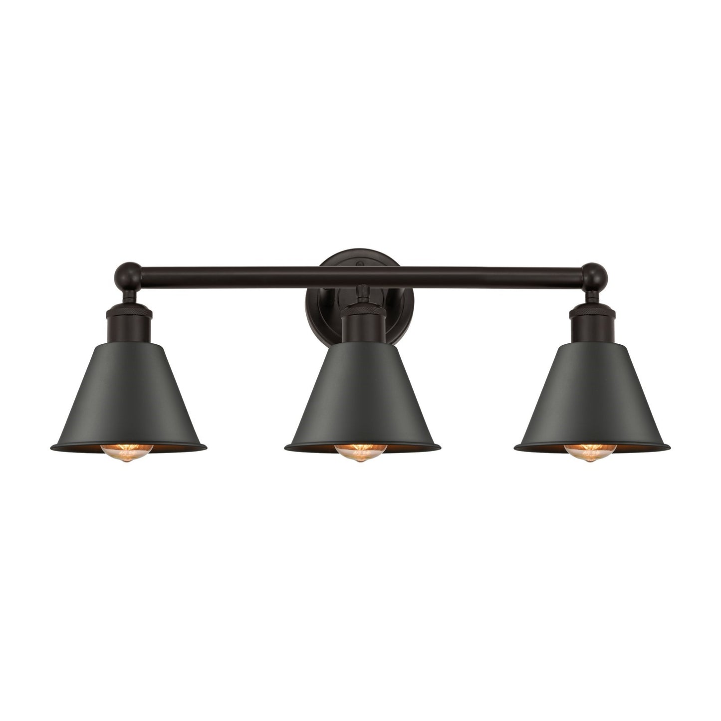 Innovations Smithfield 25in 3-Light Bath Vanity | Industrial Farmhouse Oil Rubbed Bronze Steel and Metal Cone Shades | Bathroom | Model 616-3W-OB-M8-OB