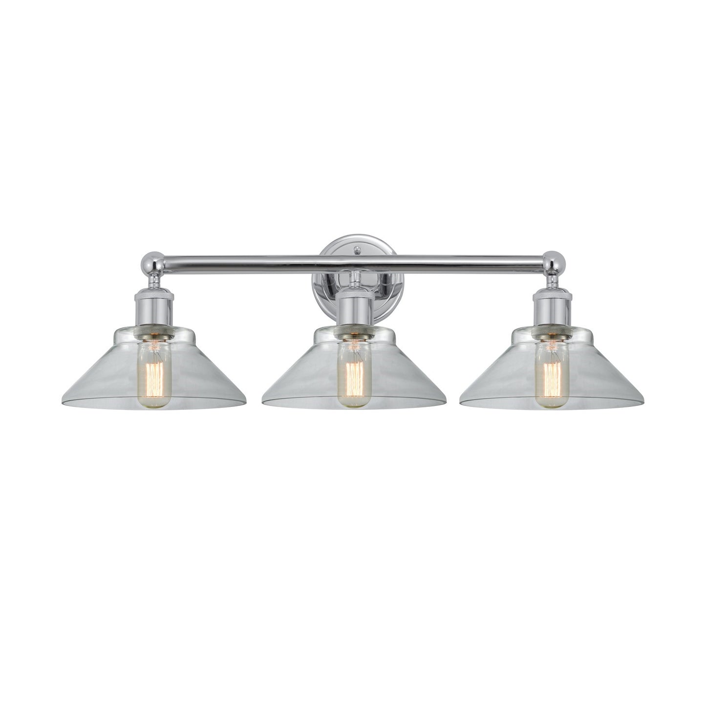Innovations Orwell 26in 3-Light Bath Vanity Light | Industrial Polished Chrome Steel and Clear Cone Glass | Bathroom Vanity | 26.38 | Model 616-3W-PC-G132