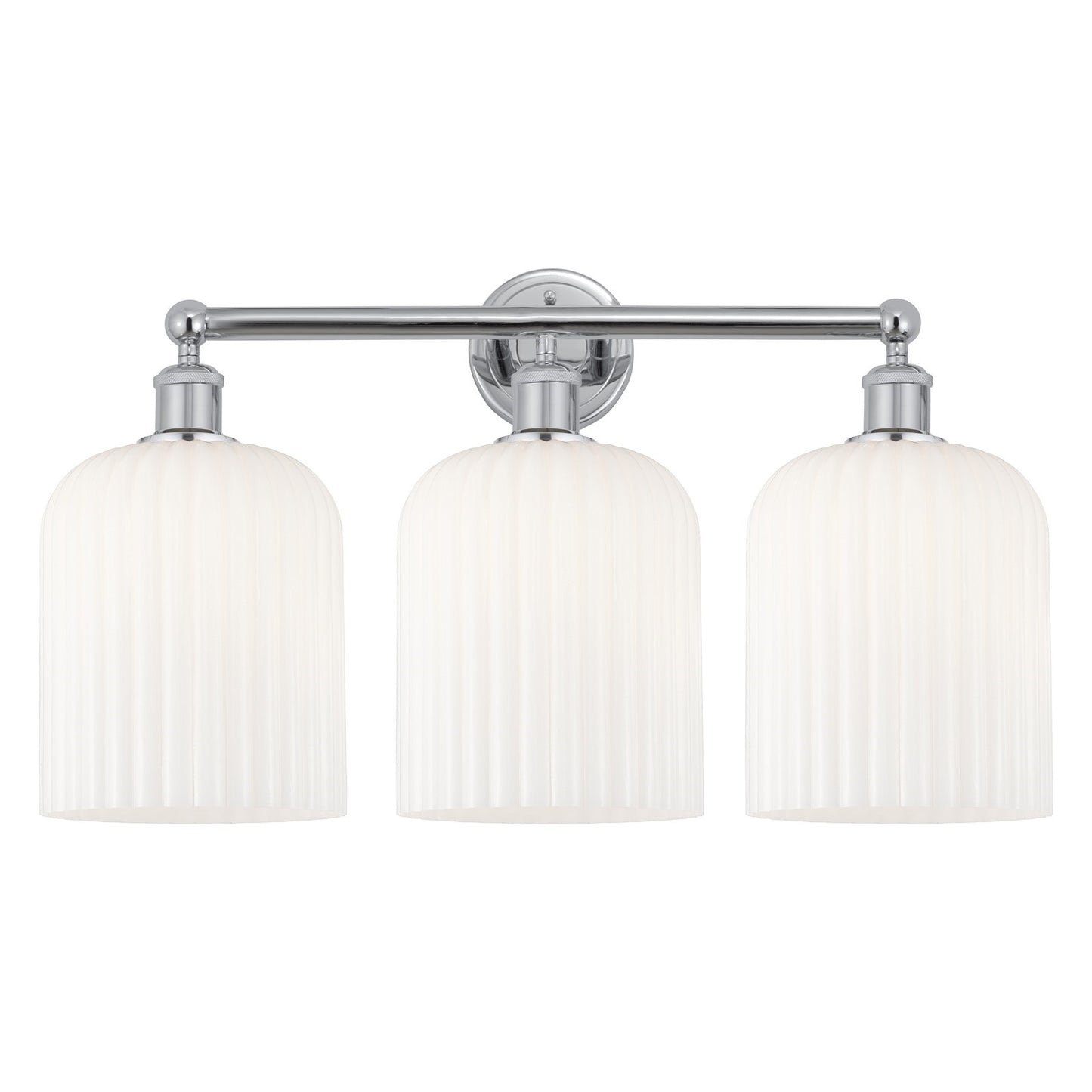 Innovations Bridal Veil 23in 3-Light Bath Vanity Light | Art Nouveau Industrial Polished Chrome and Gloss White Ribbed Glass | Model 616-3W-PC-G559-8GWH