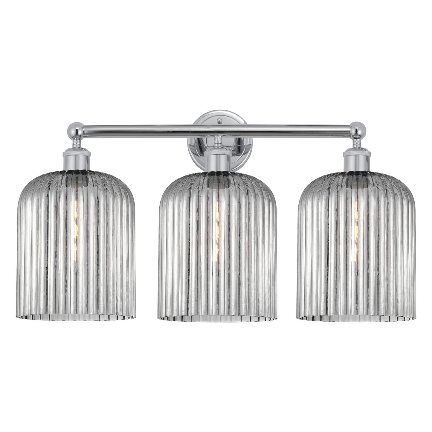 Innovations Bridal Veil 23in 3-Light Bath Vanity Light | Art Nouveau Industrial Polished Chrome and Light Smoke Ribbed Glass | Model 616-3W-PC-G559-8SM