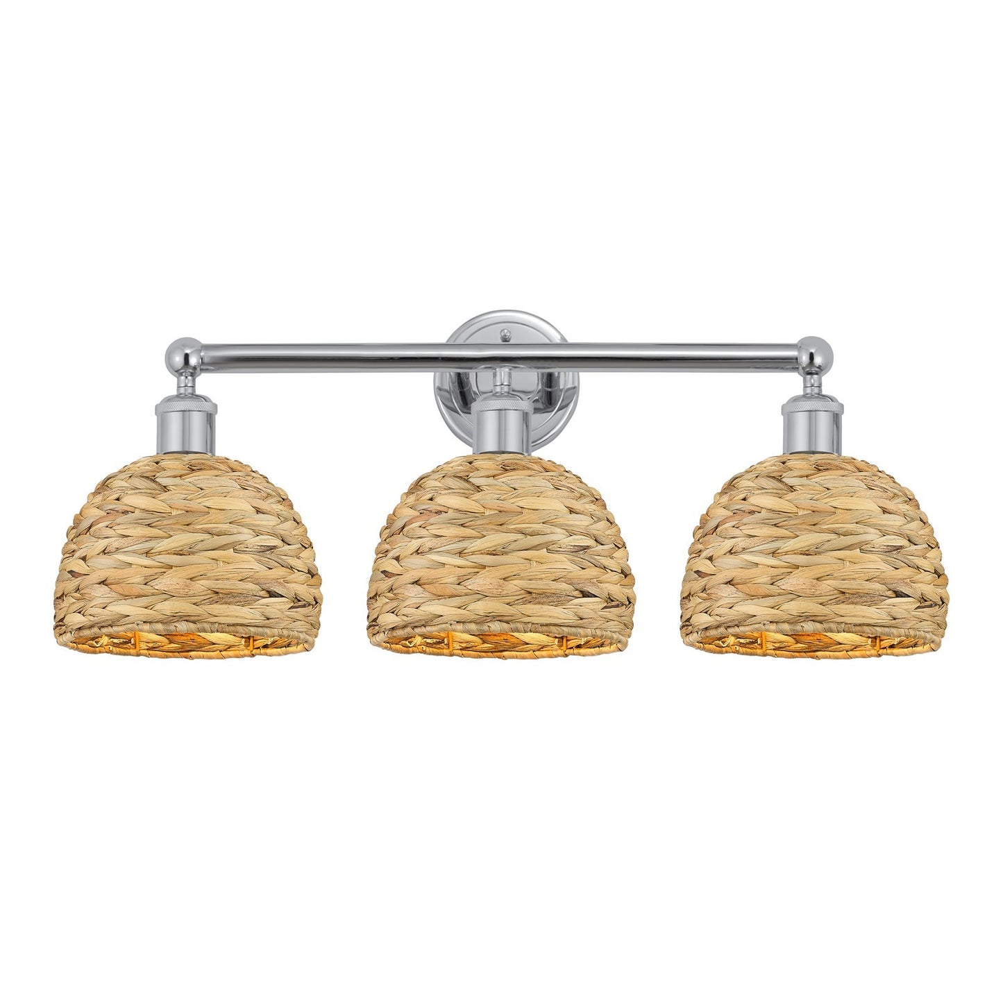Innovations Woven Rattan 26in 3-Light Bath Vanity Light | Industrial Polished Chrome and Natural Rattan Shade | Bathroom | Model 616-3W-PC-RBD-8-NAT