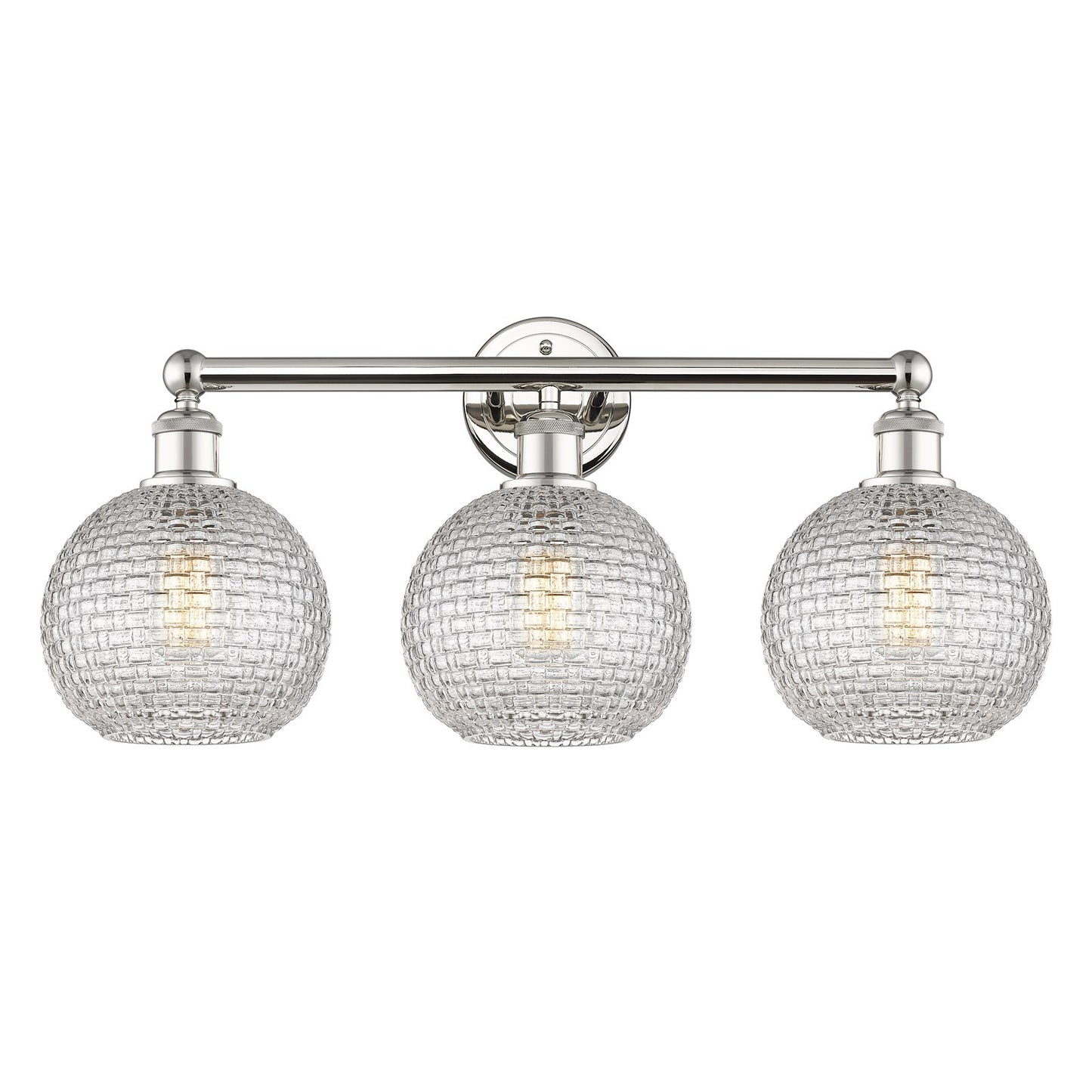 Innovations Athens 26in 3-Light Bath Vanity | Modern Farmhouse Polished Nickel and Clear Basket Weave Glass | Bathroom Vanity | Model 616-3W-PN-G122C-8CL