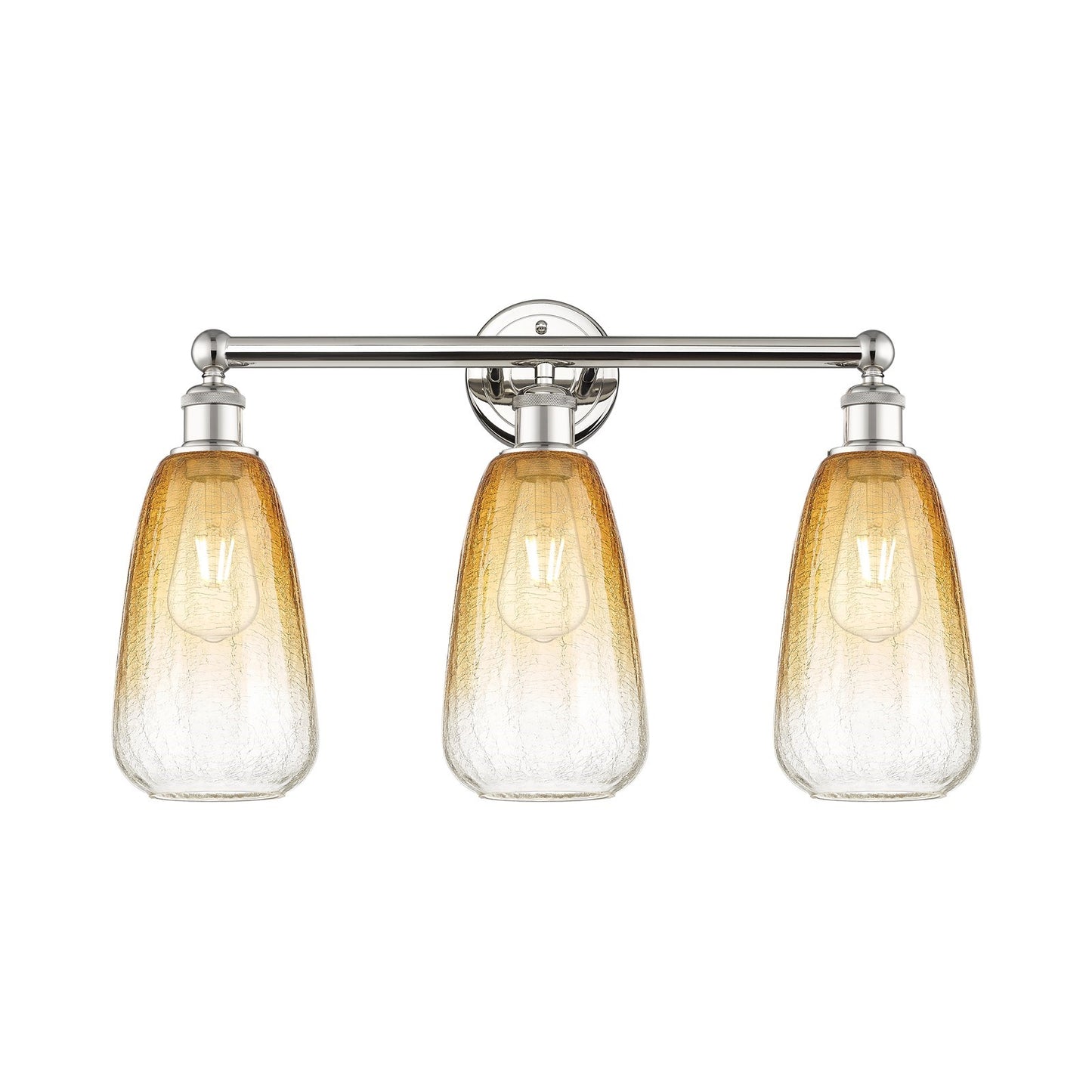 Innovations Brookhaven Almond 24in 3-Light Bath Vanity Light | Industrial Polished Nickel and Amber Glass | Bathroom Vanity | Model 616-3W-PN-G480-6AM