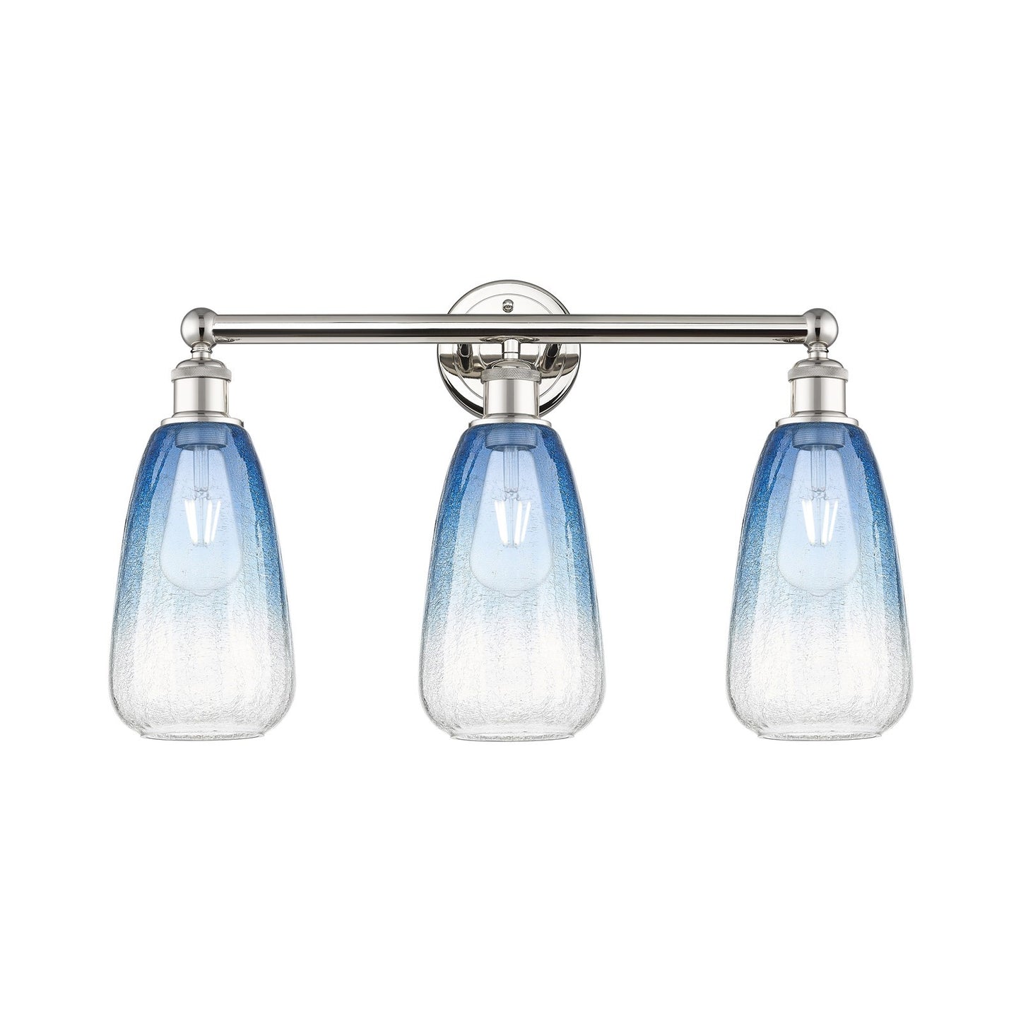Innovations Brookhaven Almond 24in 3-Light Bath Vanity Light | Industrial Polished Nickel Steel and Sapphire Blue Glass | Model 616-3W-PN-G480-6SB