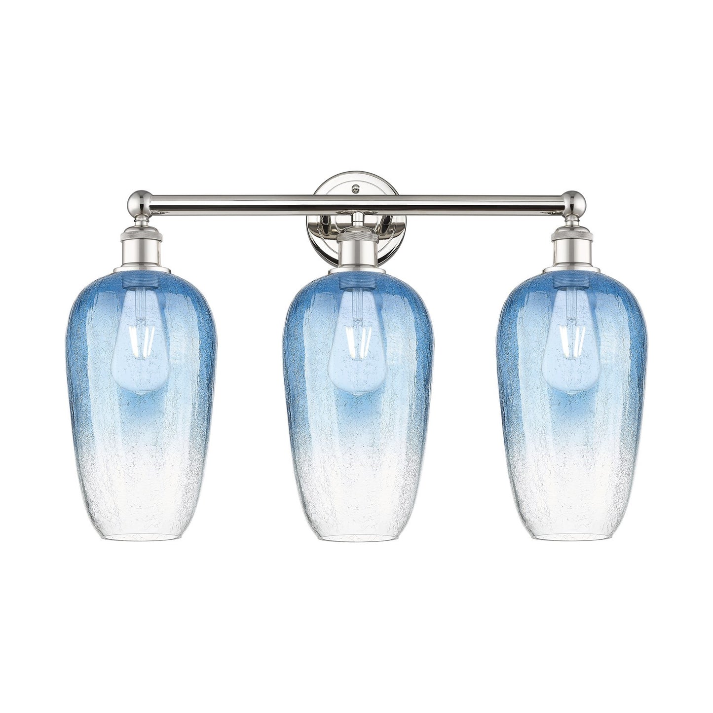 Innovations Brookhaven Flute 25in 3-Light Bath Vanity | Industrial Modern Polished Nickel and Sapphire Blue Glass | Bathroom | Model 616-3W-PN-G484-7SB