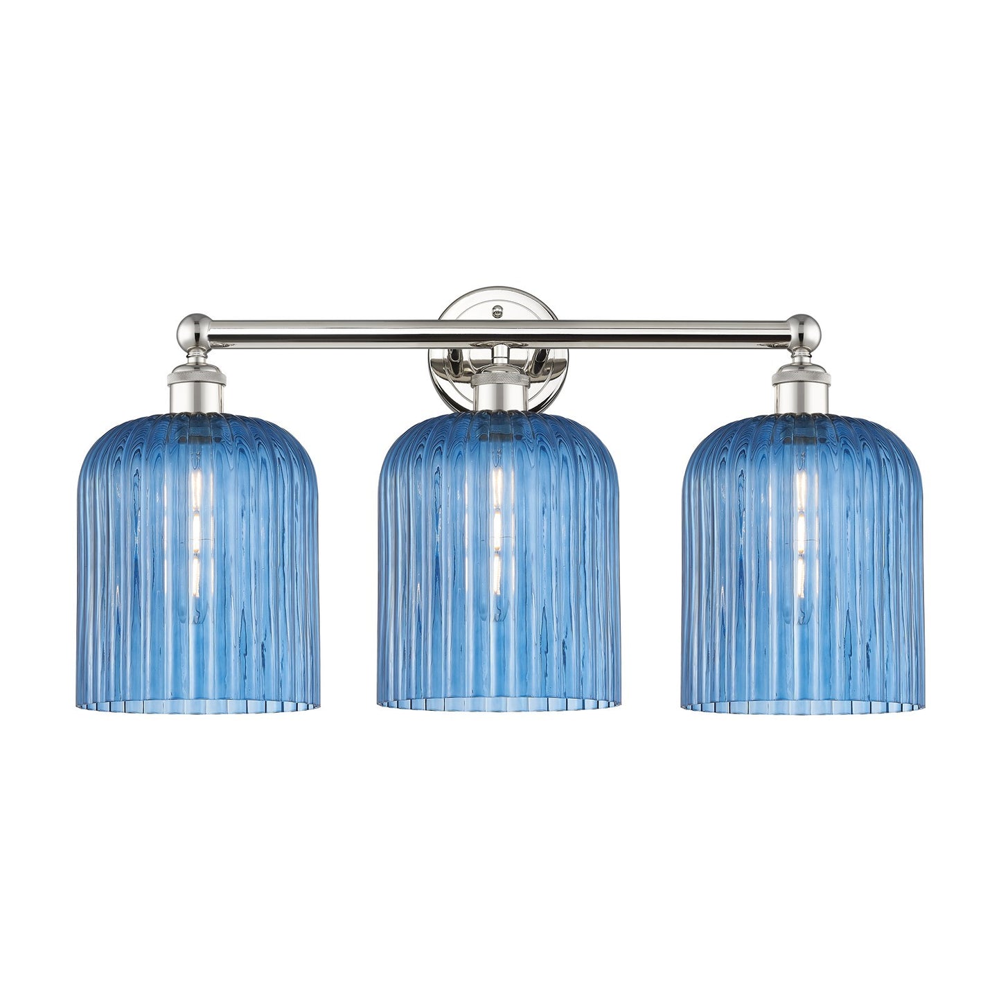 Innovations Bridal Veil 23in 3-Light Bath Vanity Light | Art Nouveau Industrial Polished Nickel and Princess Blue Bell Glass | Model 616-3W-PN-G559-8BL