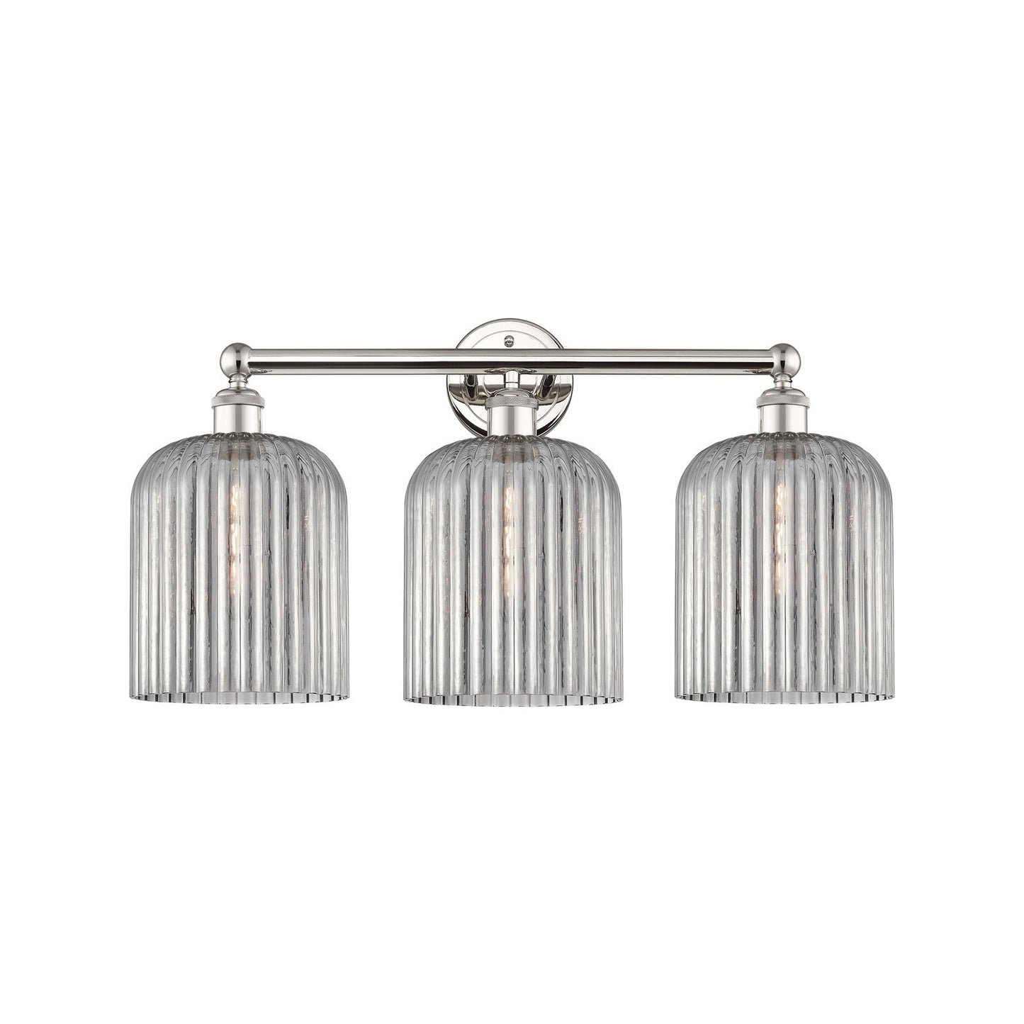Innovations Bridal Veil 23in 3-Light Bath Vanity Light | Industrial Art Nouveau Polished Nickel and Light Smoke Ribbed Glass | Model 616-3W-PN-G559-8SM