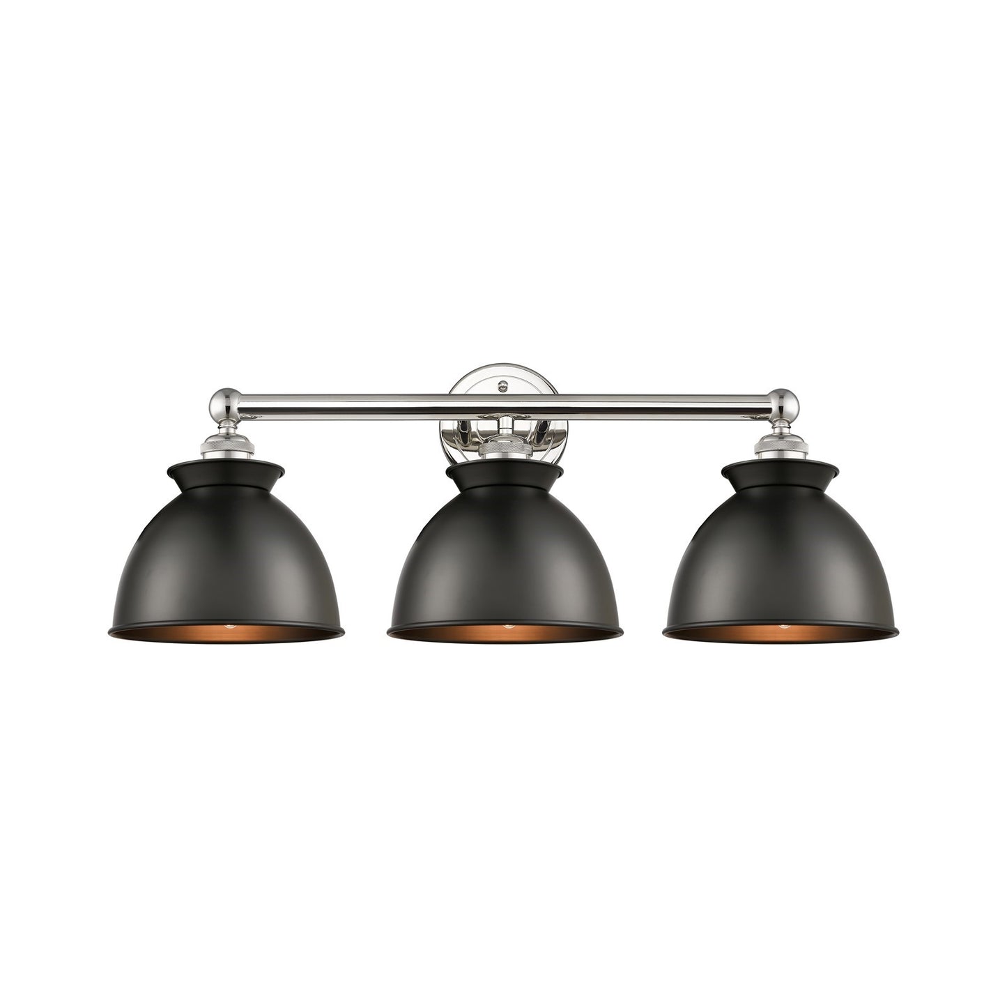 Innovations Adirondack 26in 3-Light Bath Vanity Light | Industrial Polished Nickel and Matte Black Metal | Damp-Rated Bathroom | Model 616-3W-PN-M14-BK