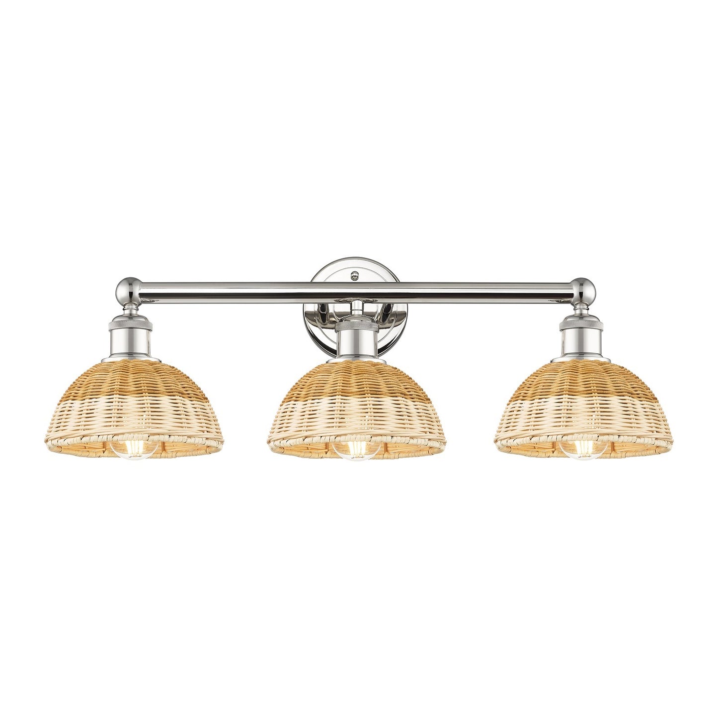 Innovations Bristol Natural II 26in 3-Light Bath Vanity Light | Industrial Polished Nickel Steel and Natural Fiber Shade | Model 616-3W-PN-NBD2-75-NAT