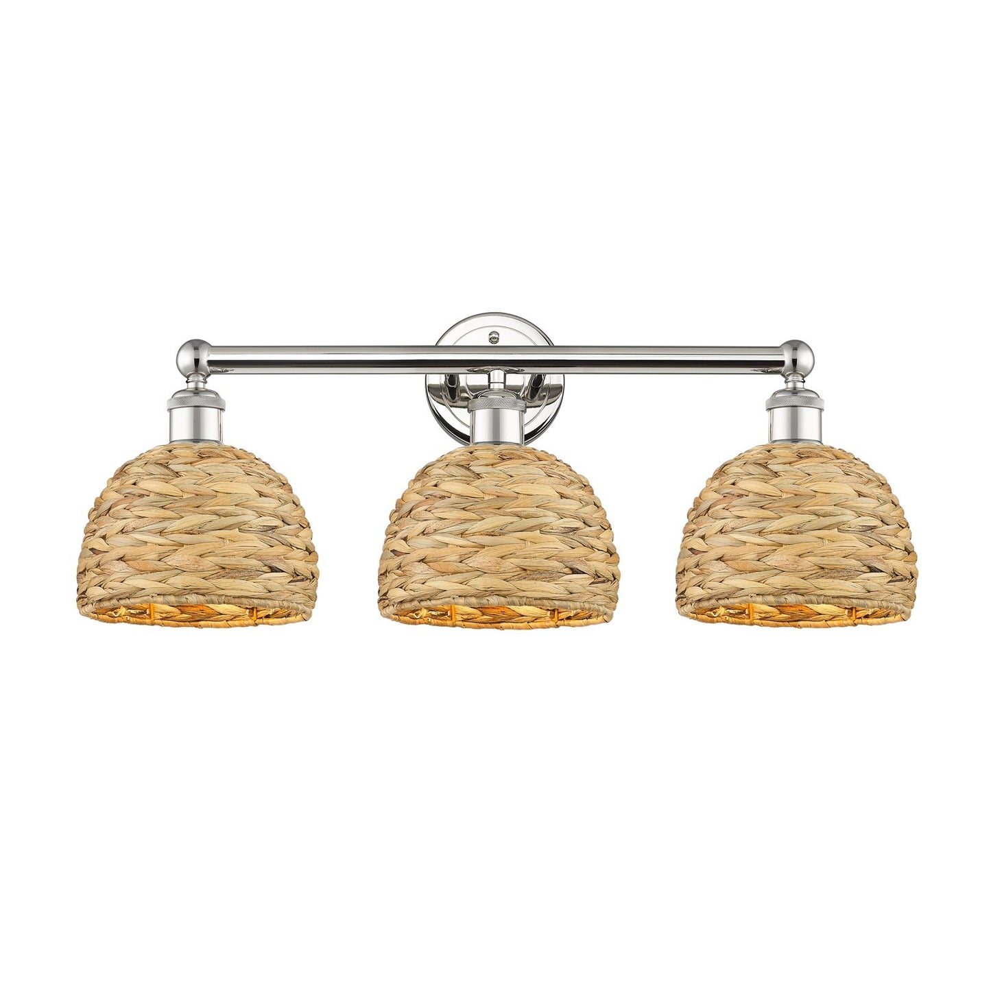 Innovations Woven Rattan 26in 3-Light Bath Vanity Light | Industrial Polished Nickel and Natural Fiber Shade | Bathroom Vanity | Model 616-3W-PN-RBD-8-NAT