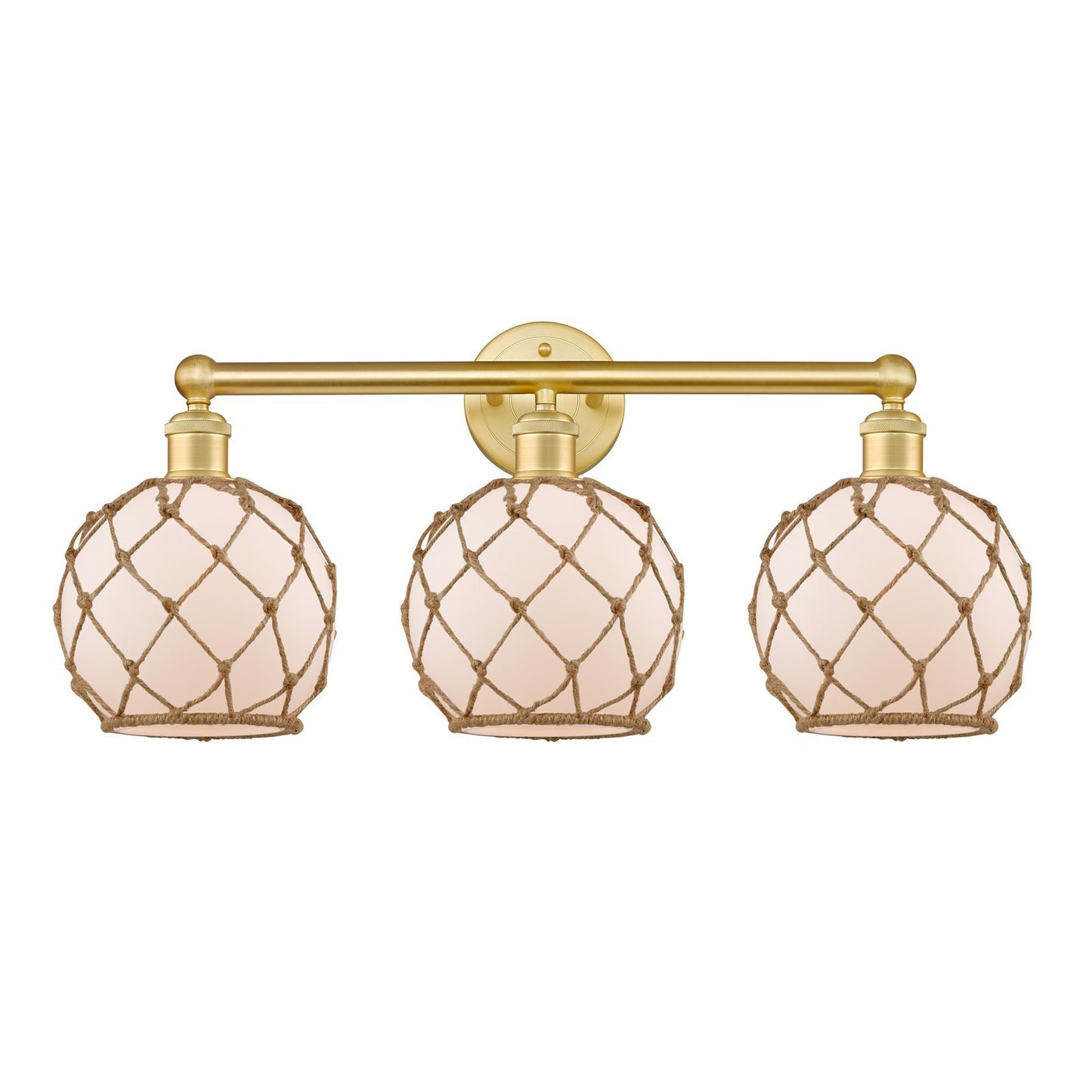 Innovations Farmhouse Rope 26in 3-Light Bath Vanity | Industrial Satin Gold Steel and Cast Brass with White Frosted Glass and | Model 616-3W-SG-G121-8RB