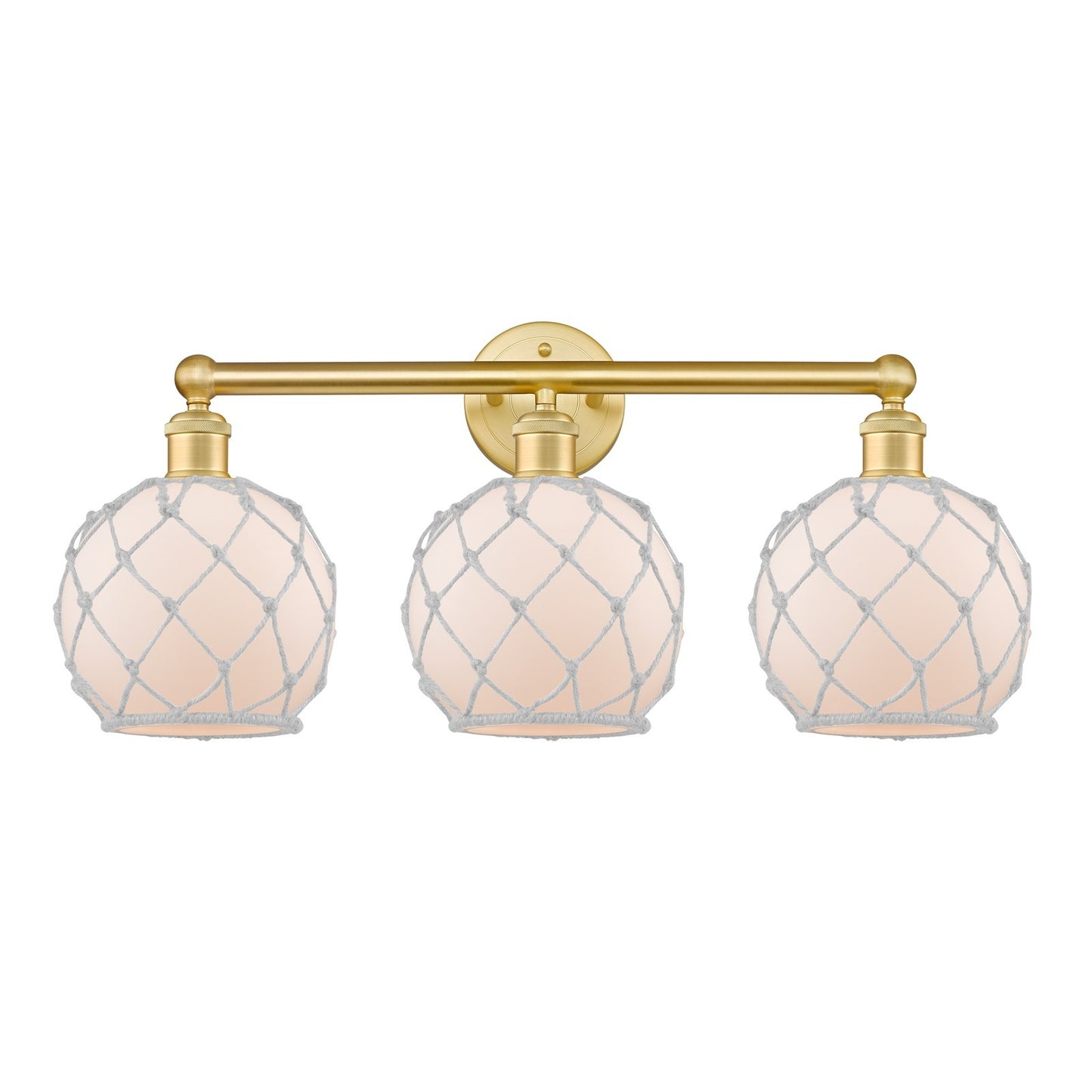 Innovations Farmhouse Rope 26in 3-Light Bath Vanity | Industrial Satin Gold Steel and Cast Brass with White Frosted Glass and | Model 616-3W-SG-G121-8RW