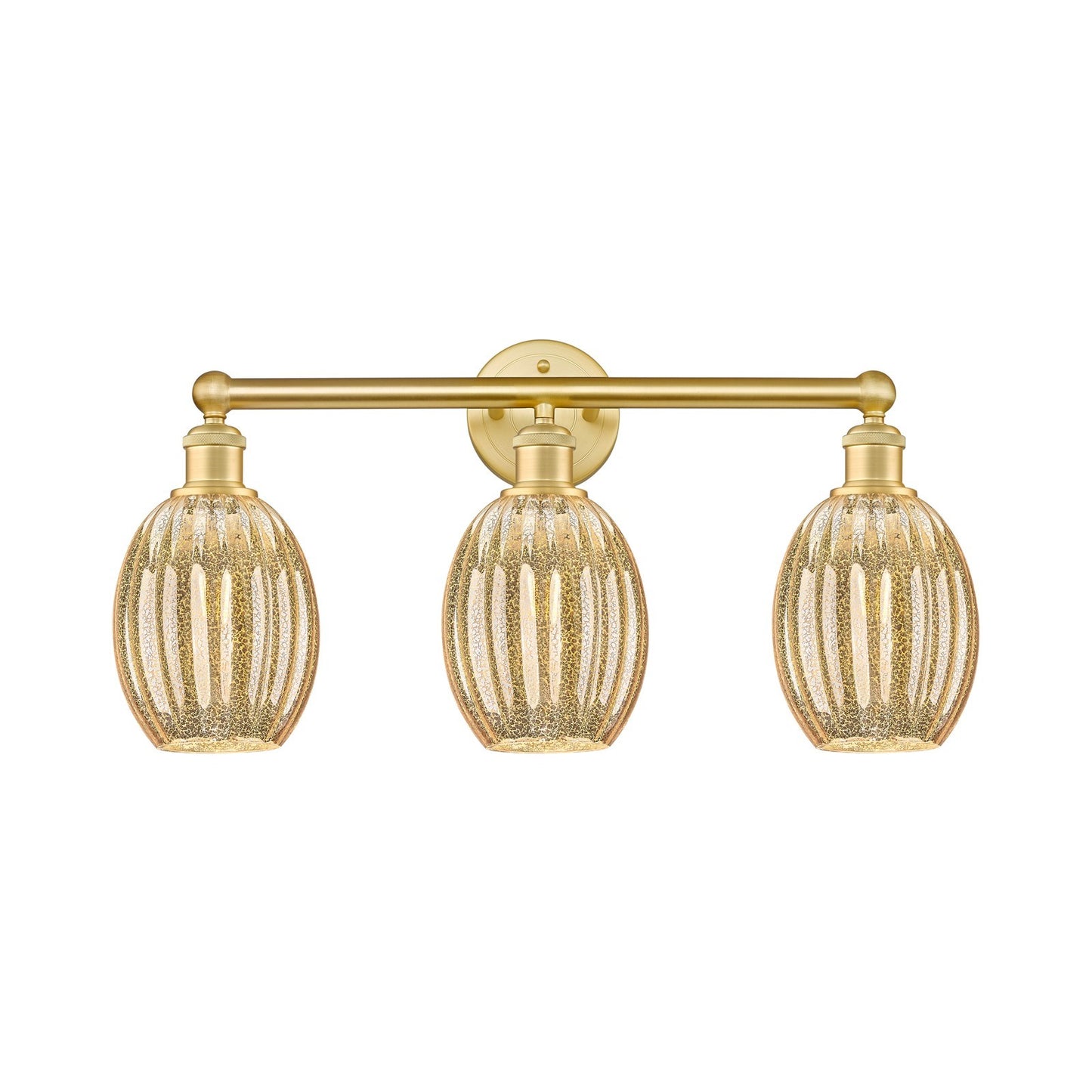 Innovations Preston Bulb 24in 3-Light Bath Vanity Light | Industrial Satin Gold Steel and Mercury Glass | Bathroom Vanity | Model 616-3W-SG-G459-6ME