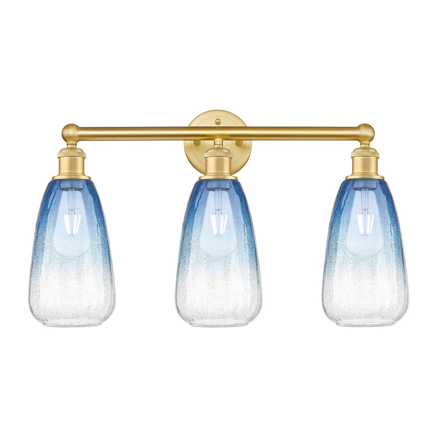 Innovations Brookhaven Almond 24in 3-Light Bath Vanity Light | Industrial Satin Gold Steel and Sapphire Blue Glass | Bathroom | Model 616-3W-SG-G480-6SB