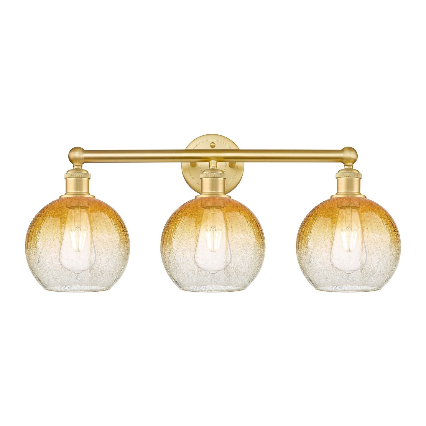 Innovations Brookhaven Globe 26in 3-Light Bath Vanity Light | Industrial Satin Gold Steel and Amber Glass | Bathroom Vanity | Model 616-3W-SG-G483-8AM