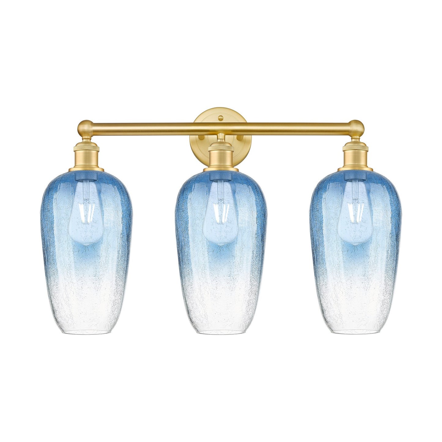 Innovations Brookhaven Flute 25in 3-Light Bath Vanity | Industrial Satin Gold Steel and Cast Brass with Sapphire Blue Glass | Model 616-3W-SG-G484-7SB