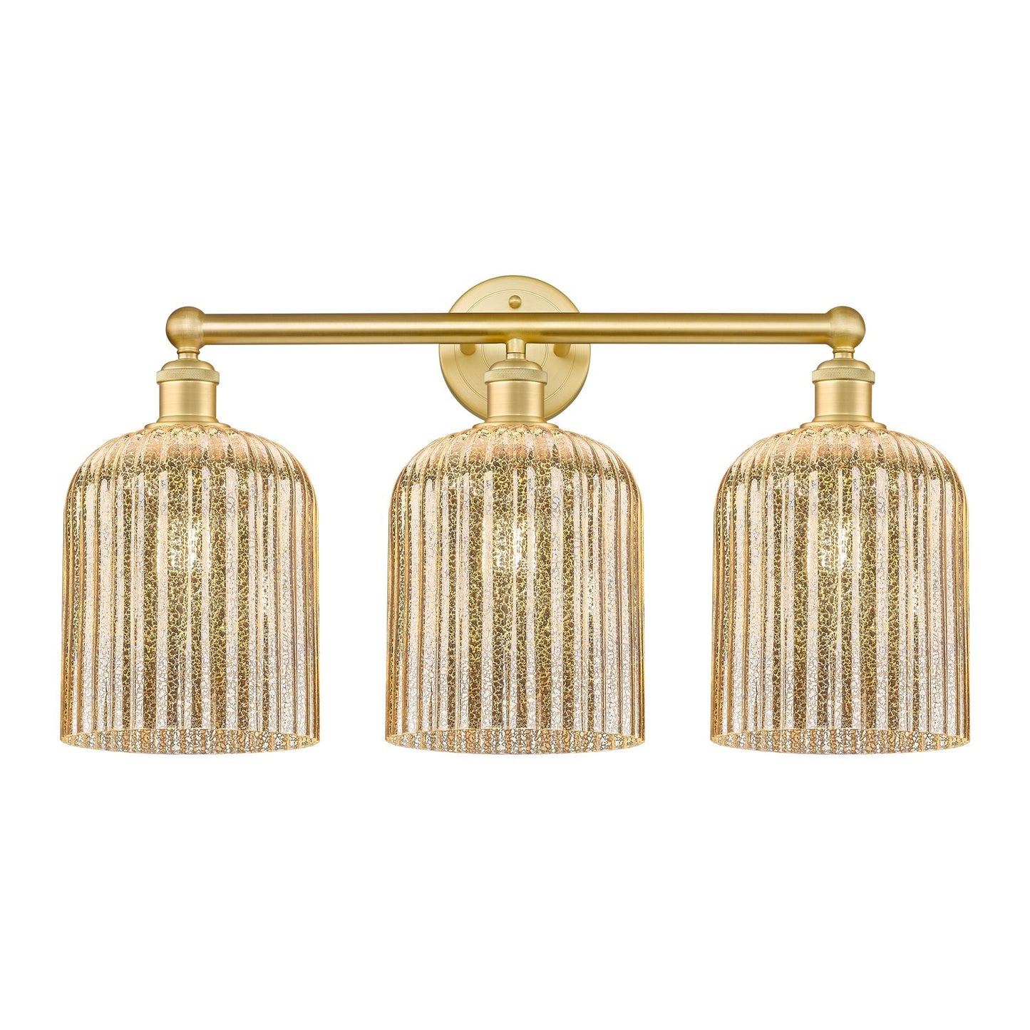 Innovations Bridal Veil 23in 3-Light Bath Vanity Light | Art Nouveau Satin Gold Steel and Mercury Ribbed Glass | Bathroom | Model 616-3W-SG-G559-8ME