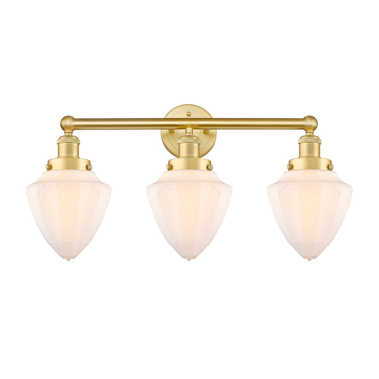 Innovations Bullet 25in 3-Light Bath Vanity Light | Industrial Satin Gold Steel and Matte White Frosted Glass | Bathroom Vanity & | Model 616-3W-SG-G661-7