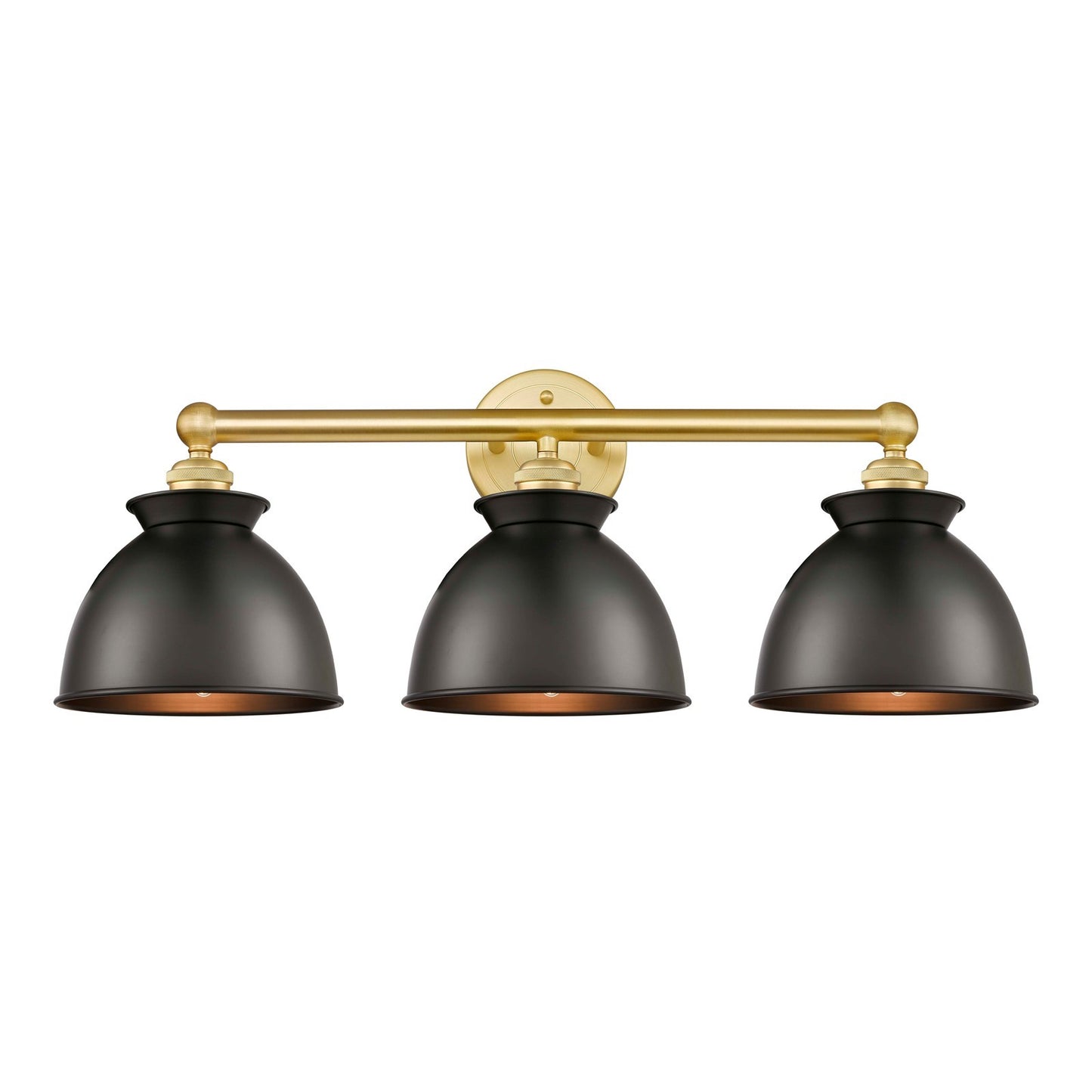 Innovations Adirondack 26in 3-Light Bath Vanity Light | Industrial Farmhouse Satin Gold Steel and Matte Black Metal Shade | Model 616-3W-SG-M14-BK