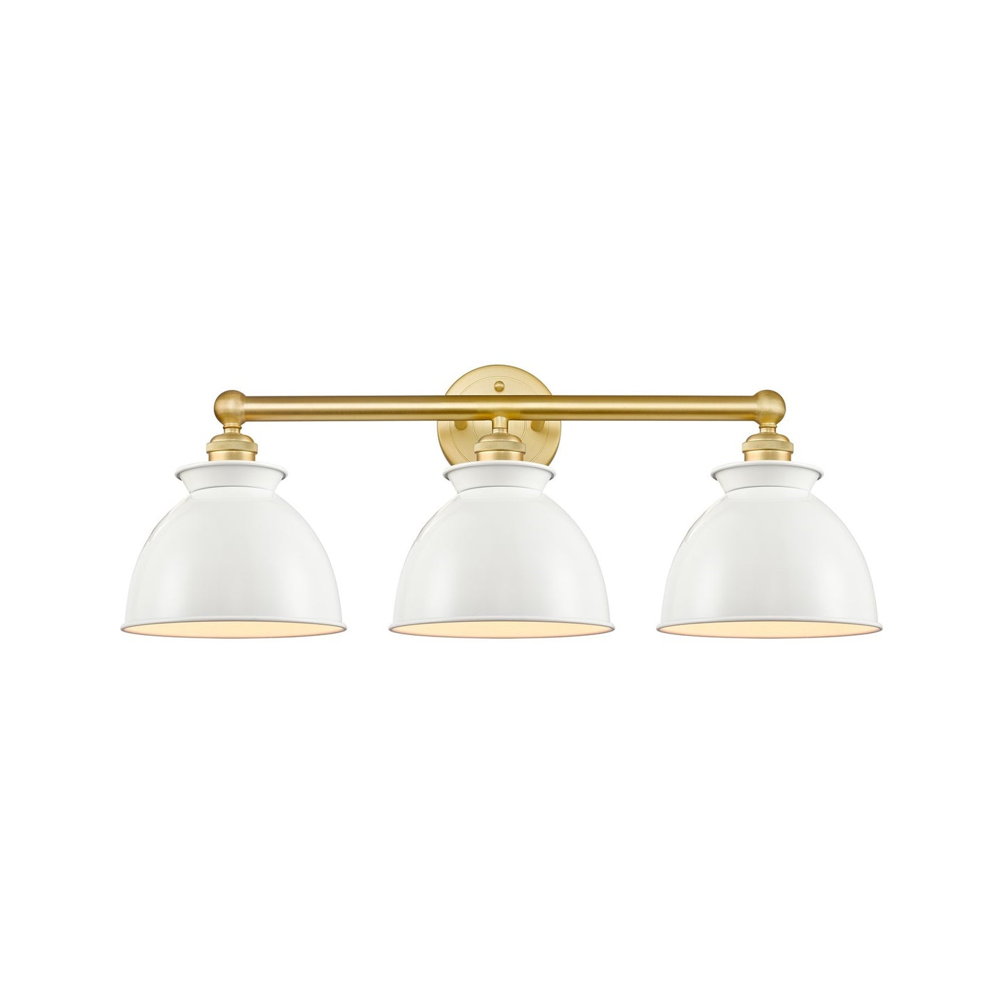 Innovations Adirondack 26in 3-Light Bath Vanity Light | Industrial Farmhouse Satin Gold Steel and Cast Brass with Glossy White | Model 616-3W-SG-M14-W