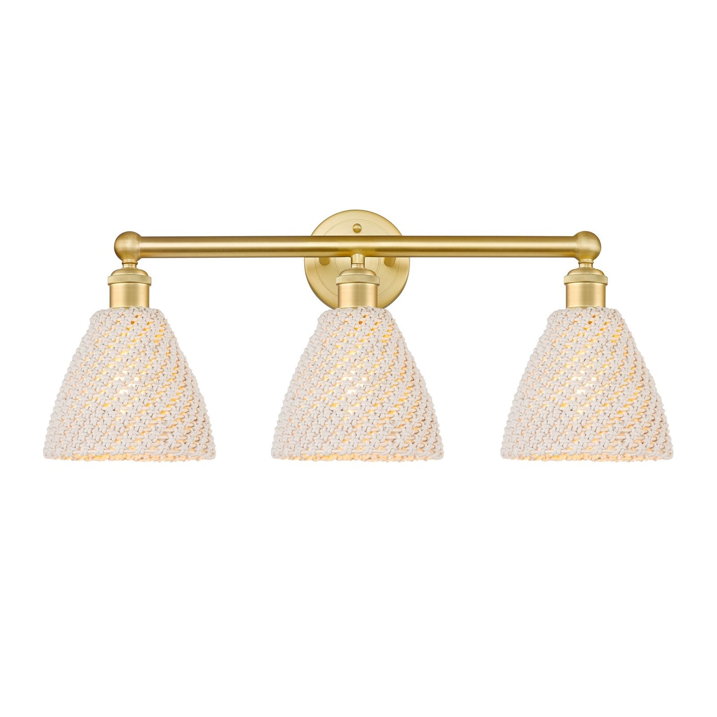 Innovations Bristol Natural 26in 3-Light Bath Vanity Light | Industrial Satin Gold Steel and Natural Fiber Shade | Bathroom | Model 616-3W-SG-NBD-75-NAT