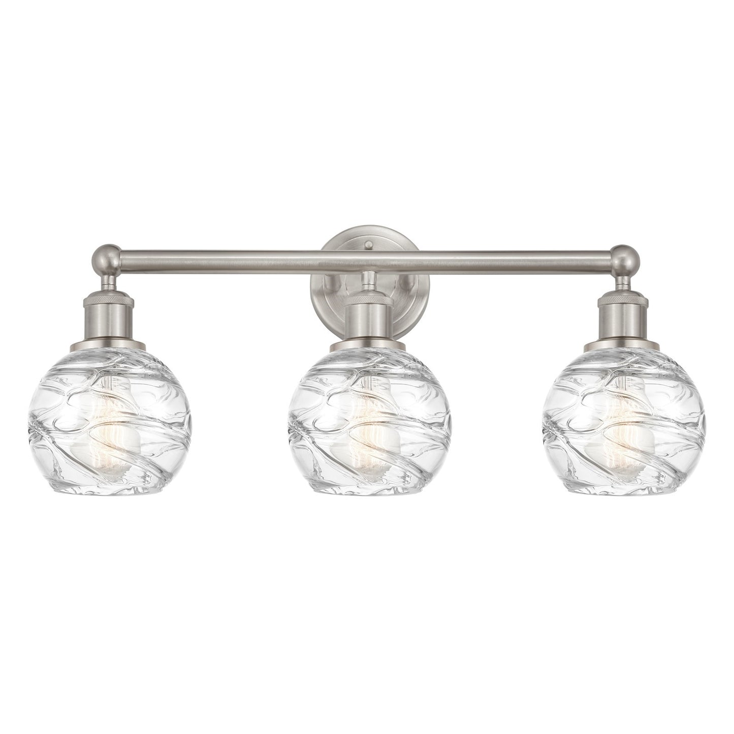 Innovations Athens Deco Swirl 24in 3-Light Bath Vanity Light | Industrial Brushed Satin Nickel Steel and Clear Deco Swirl | Model 616-3W-SN-G1213-6CL