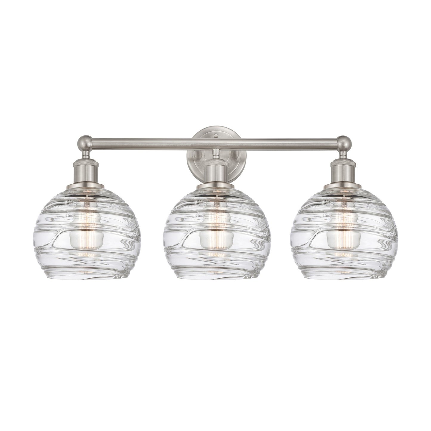Innovations Athens Deco Swirl 26in 3-Light Bath Vanity Light | Industrial Brushed Satin Nickel and Clear Deco Swirl Glass | Model 616-3W-SN-G1213-8CL