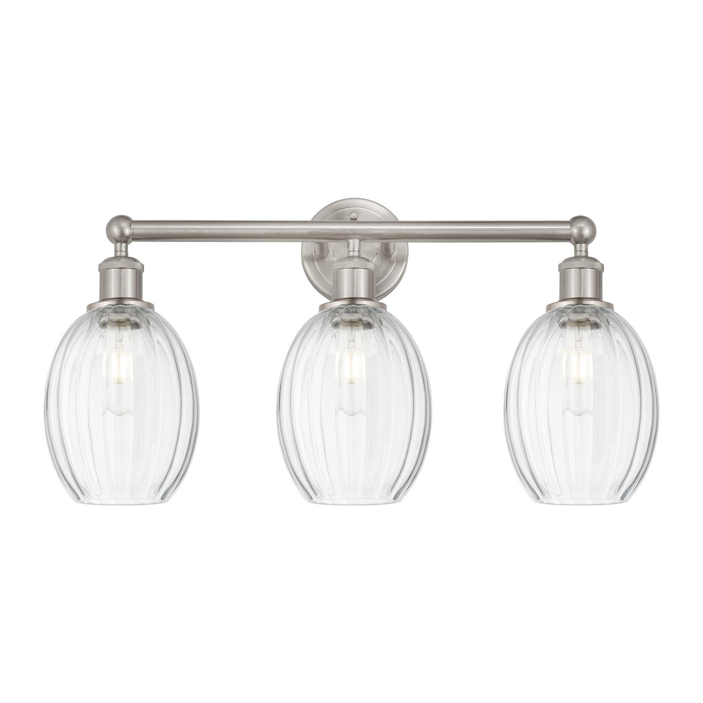 Innovations Preston Bulb 24in 3-Light Bath Vanity Light | Industrial Brushed Satin Nickel and Clear Glass | Bathroom & Powder | Model 616-3W-SN-G459-6CL