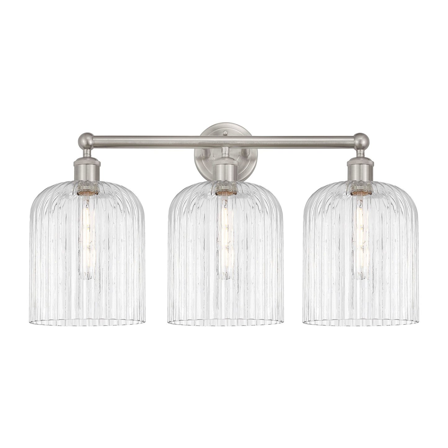 Innovations Bridal Veil 23in 3-Light Bath Vanity Light | Art Nouveau Industrial Brushed Satin Nickel and Clear Ribbed Glass | Model 616-3W-SN-G559-8CL