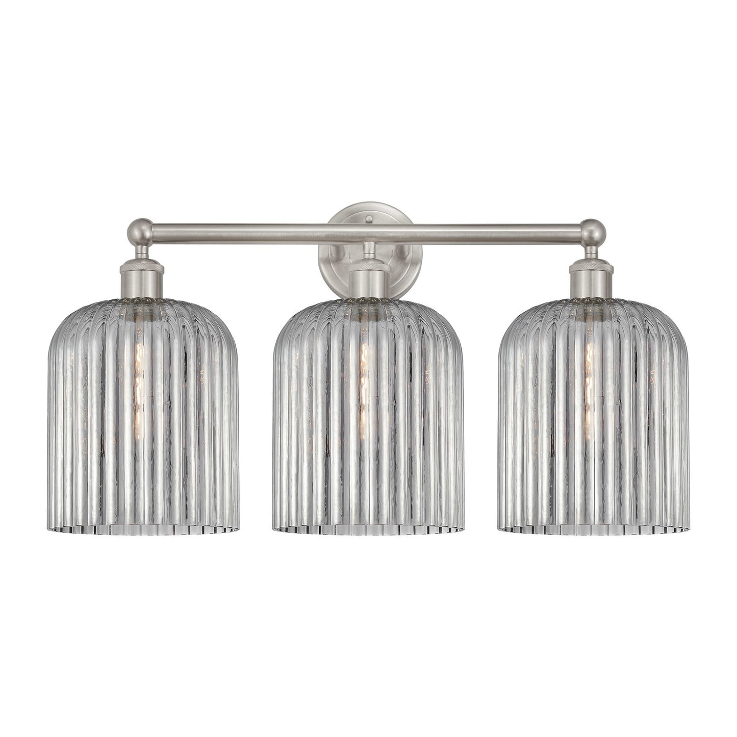 Innovations Bridal Veil 23in 3-Light Bath Vanity Light | Art Nouveau Brushed Satin Nickel and Light Smoke Ribbed Glass | Model 616-3W-SN-G559-8SM