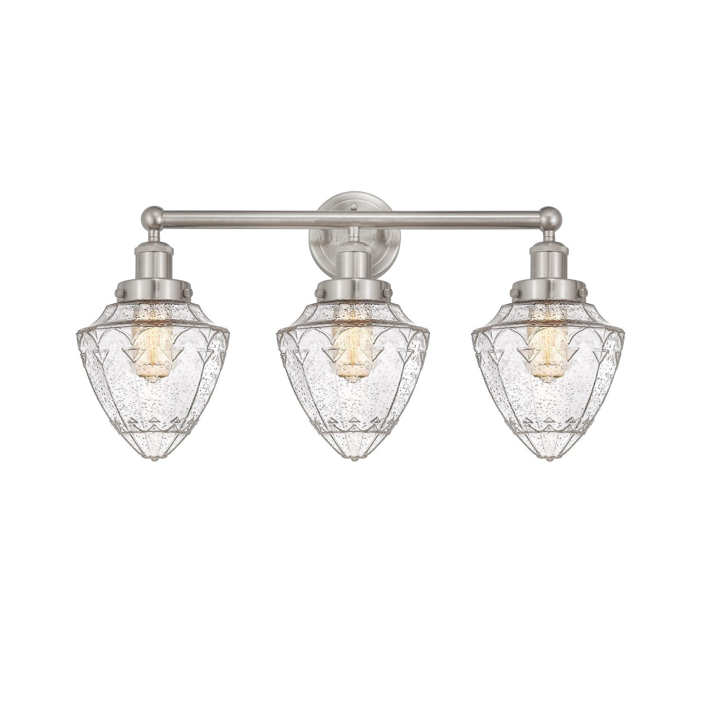 Innovations Bullet 25in 3-Light Bath Vanity | Industrial Brushed Satin Nickel and Seedy Glass | Bathroom Vanity Light | 25 x | Model 616-3W-SN-G664-7