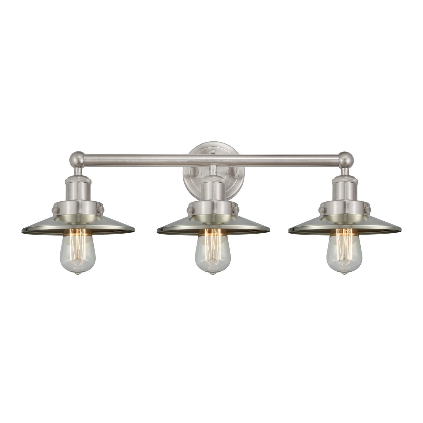 Innovations Railroad 26in 3-Light Bath Vanity | Brushed Satin Nickel Steel and Cast Brass | Bathroom & Powder Room | 26 x 8.5 x | Model 616-3W-SN-M2-SN
