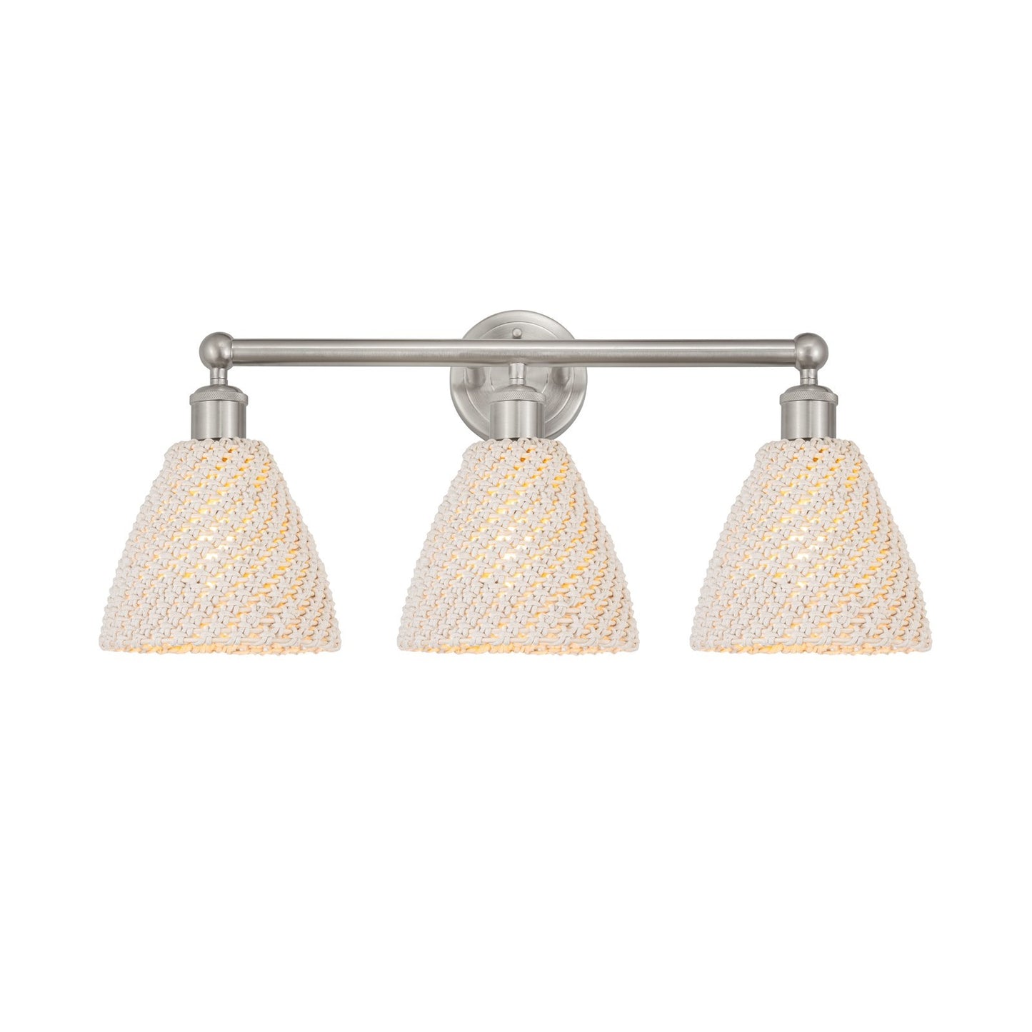 Innovations Bristol Natural 26in 3-Light Bath Vanity Light | Industrial Brushed Satin Nickel and Natural Fiber Shade | Model 616-3W-SN-NBD-75-NAT