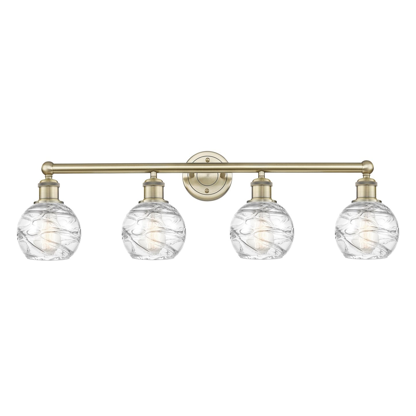 Innovations Athens Deco Swirl 33in 4-Light Bath Vanity Light | Industrial Antique Brass Steel and Clear Deco Swirl Glass | Model 616-4W-AB-G1213-6CL