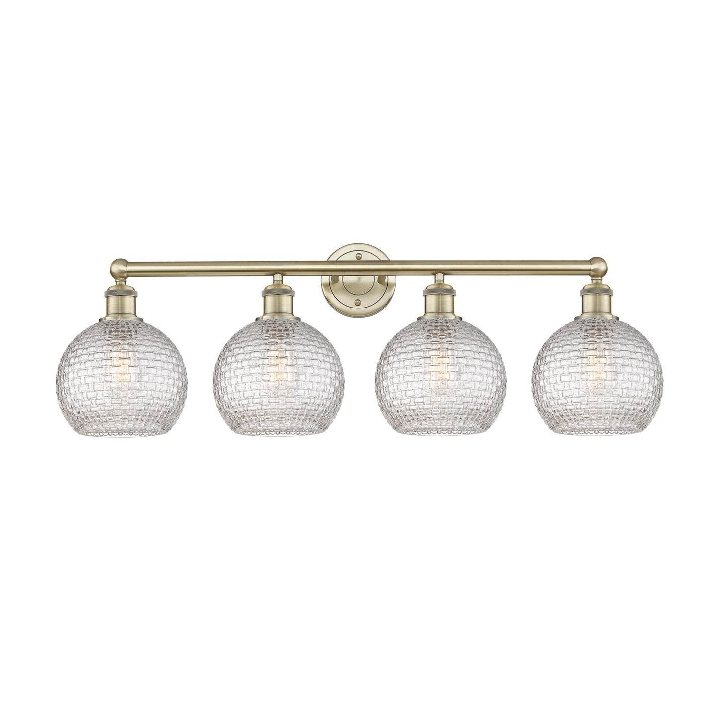 Innovations Athens 35in 4-Light Bath Vanity Light | Modern Farmhouse Antique Brass Steel and Clear Basket Weave Glass | Model 616-4W-AB-G122C-8CL
