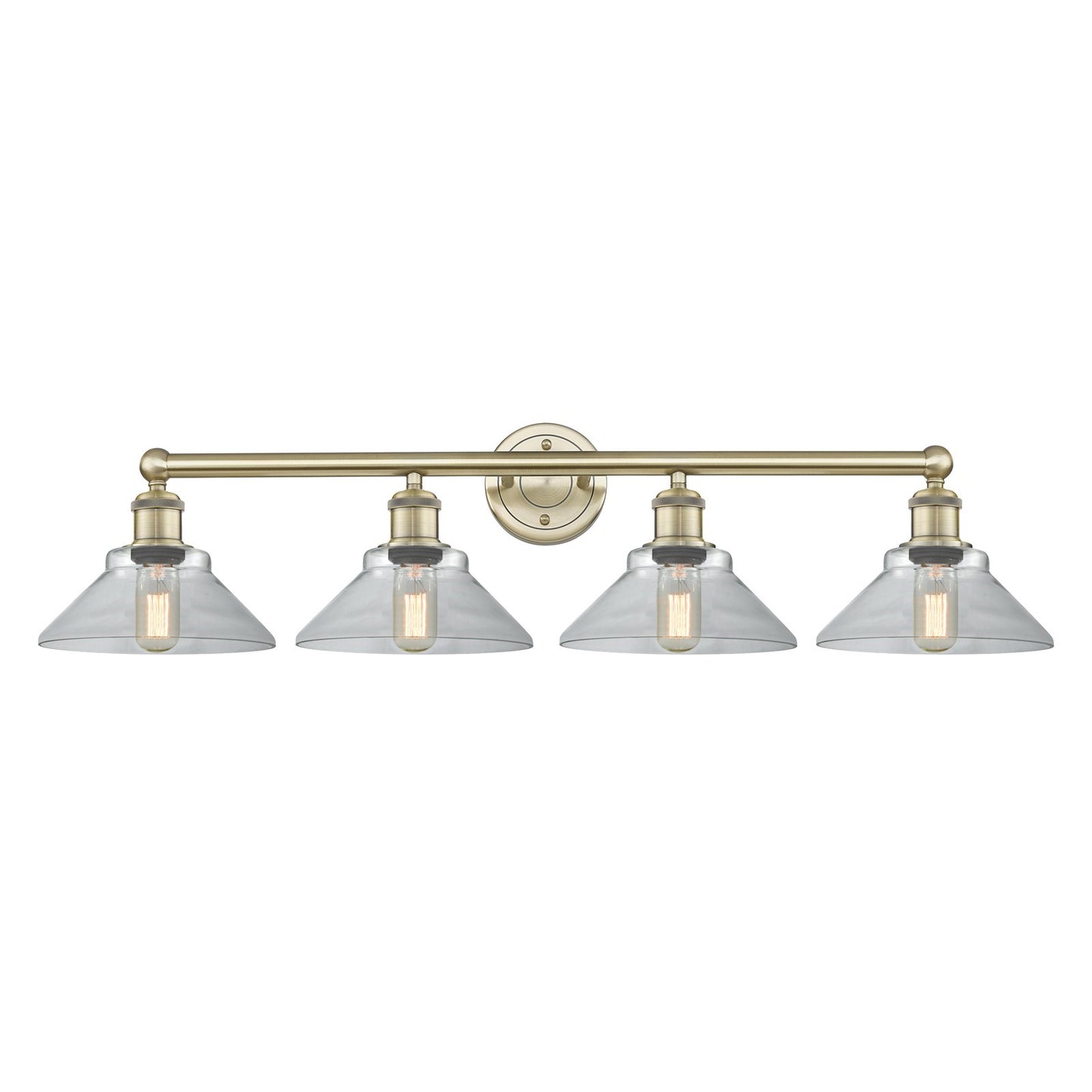 Innovations Orwell 35in 4-Light Bath Vanity Light | Industrial Antique Brass Steel and Clear Glass | Bathroom Vanity | 35.38 x 9.25 | Model 616-4W-AB-G132