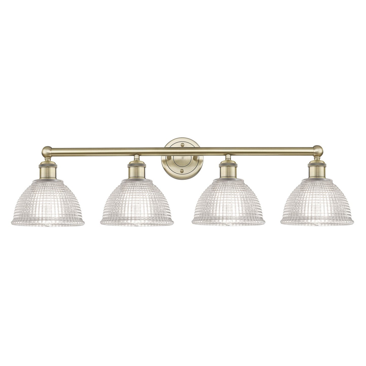 Innovations Arietta 35in 4-Light Bath Vanity Light | Industrial Antique Brass Steel and Clear Glass | Bathroom Vanity | 35 x 10.25 | Model 616-4W-AB-G422