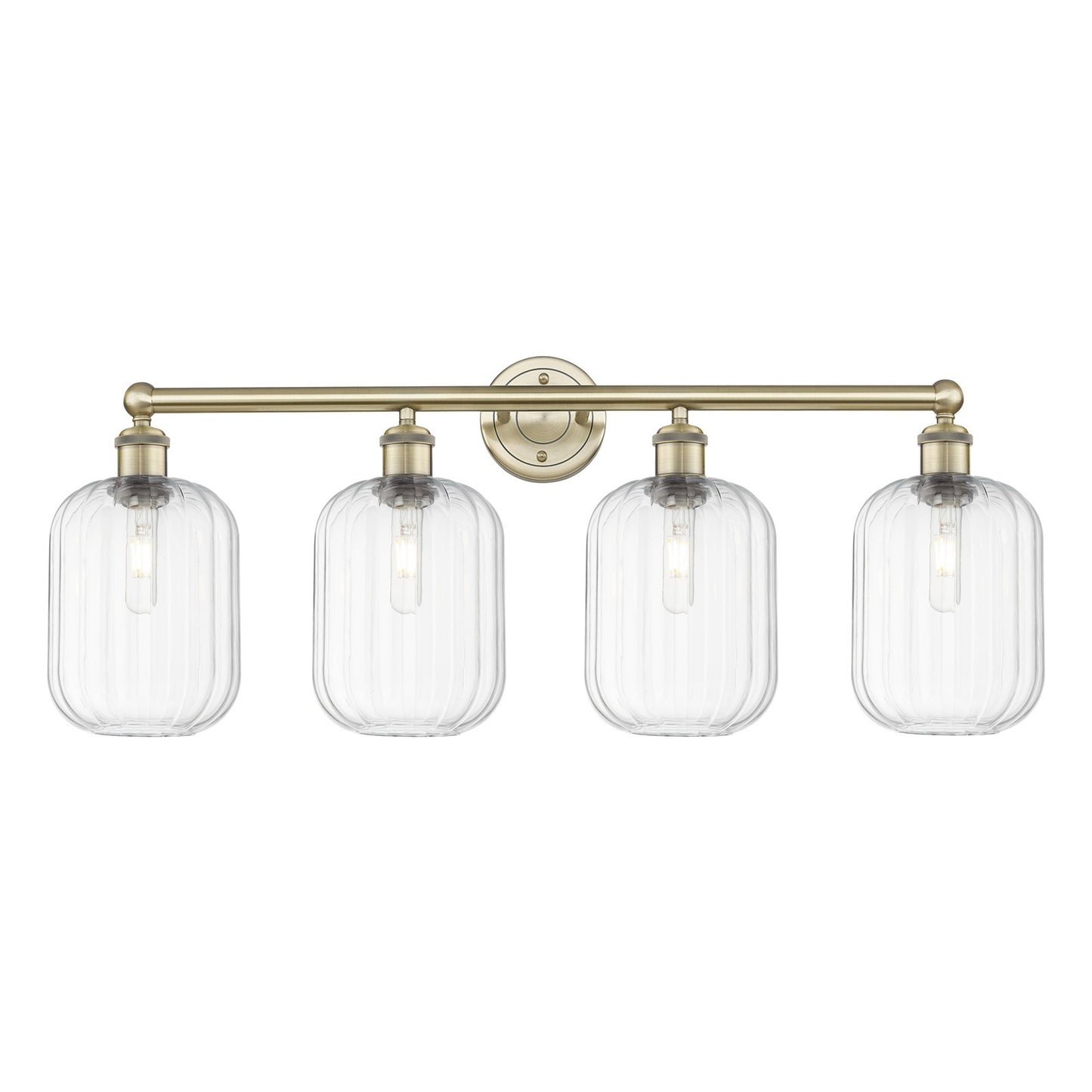 Innovations Preston Cylinder 34in 4-Light Bath Vanity Light | Industrial Antique Brass and Clear Glass | Bathroom Vanity | Model 616-4W-AB-G460-7CL