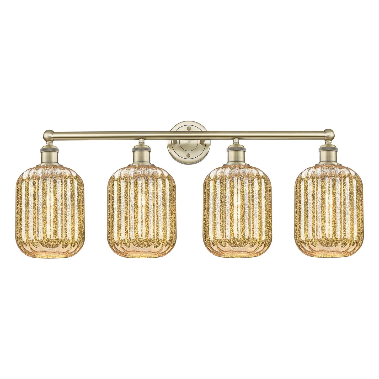 Innovations Preston Cylinder 34in 4-Light Bath Vanity | Industrial Antique Brass Steel and Mercury Glass | Bathroom & Powder | Model 616-4W-AB-G460-7ME