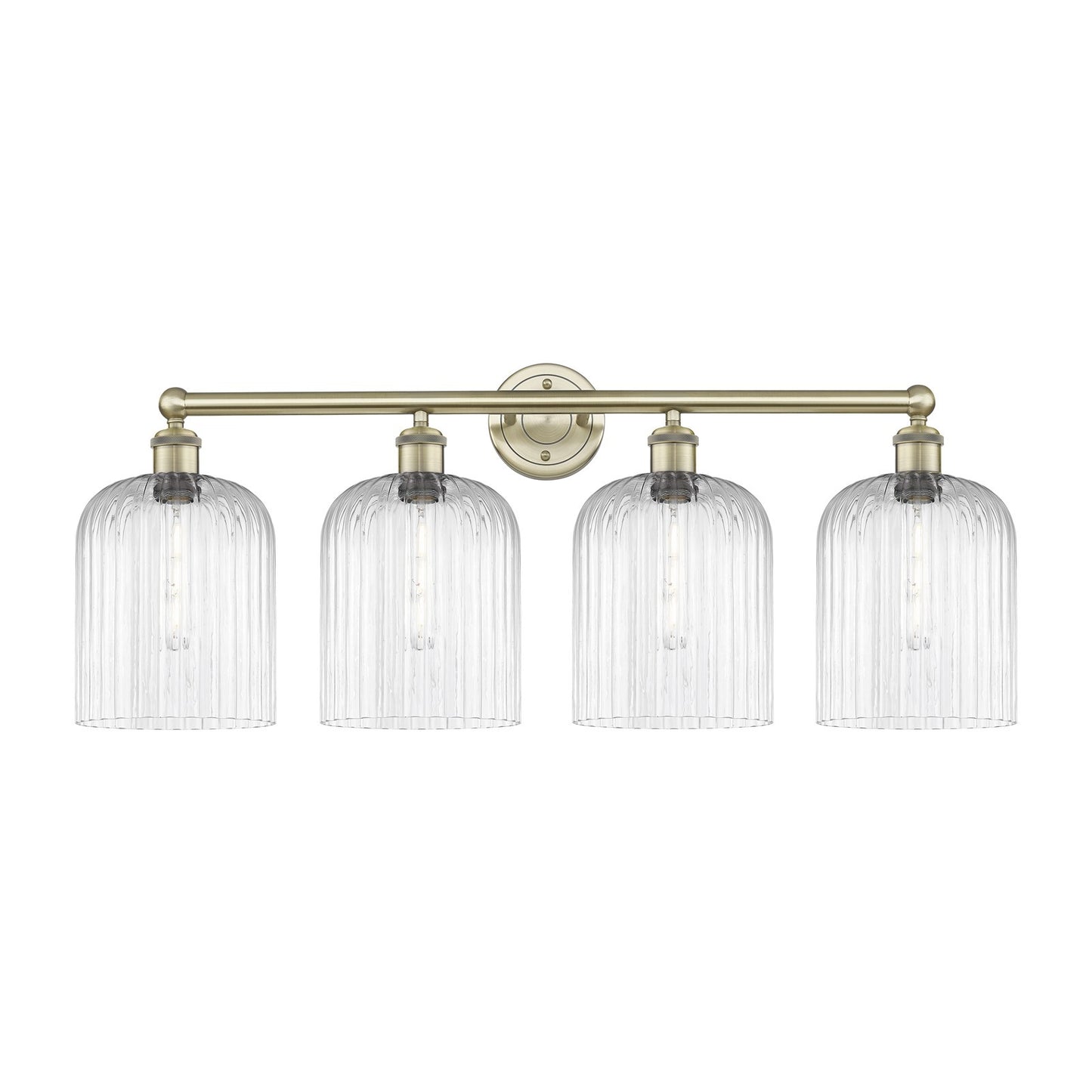 Innovations Bridal Veil 32in 4-Light Bath Vanity | Industrial Art Nouveau Antique Brass and Clear Ribbed Glass | Bathroom | Model 616-4W-AB-G559-8CL