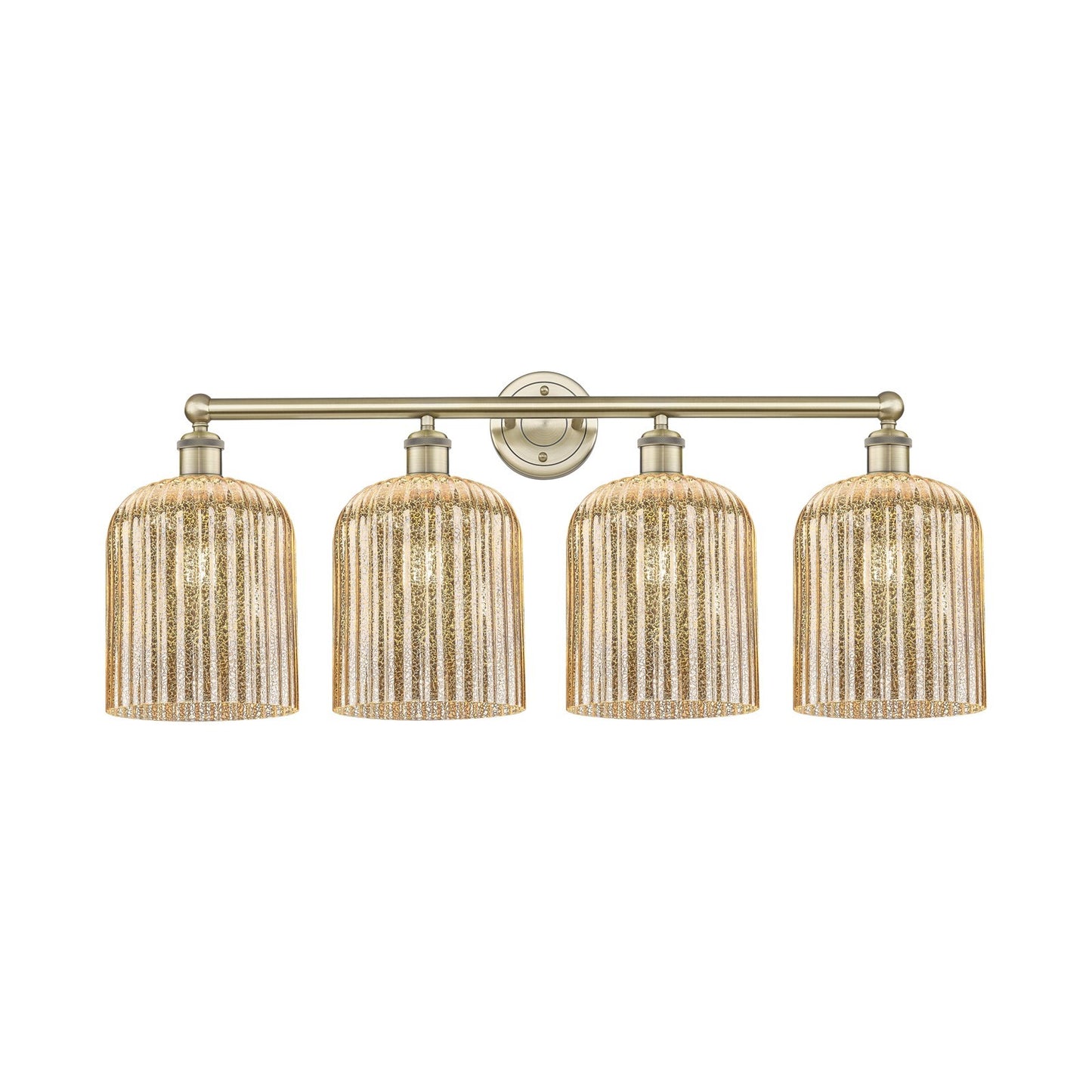 Innovations Bridal Veil 32in 4-Light Bath Vanity | Art Nouveau Antique Brass Steel and Mercury Ribbed Glass | Bathroom Vanity & | Model 616-4W-AB-G559-8ME