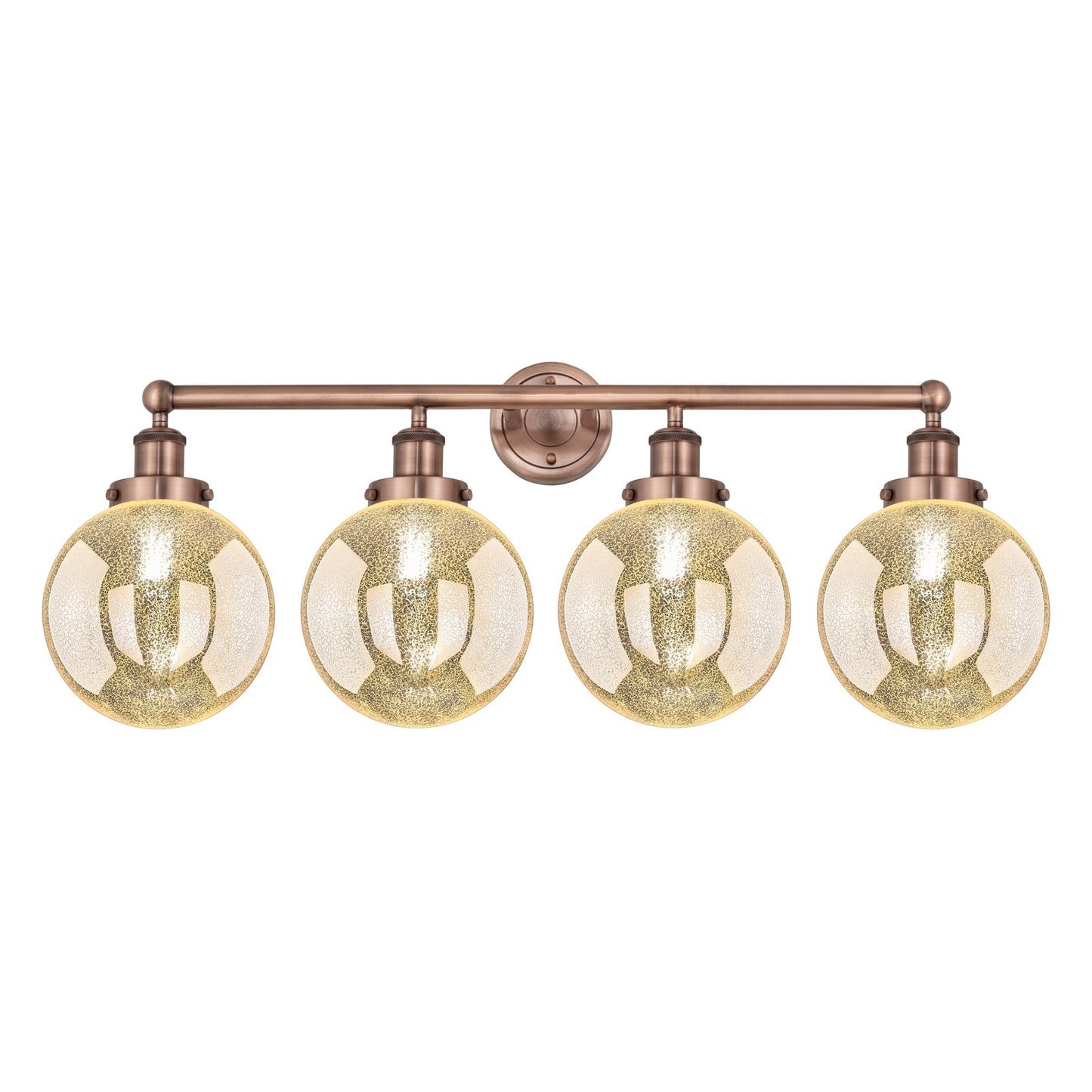 Innovations Beacon 35in 4-Light Bath Vanity Light | Art Nouveau Industrial Antique Copper Steel and Mercury Glass | Bathroom | Model 616-4W-AC-G208-8