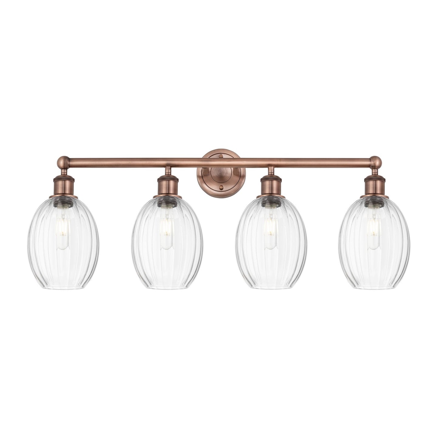 Innovations Preston Bulb 33in 4-Light Bath Vanity Light | Industrial Antique Copper and Clear Glass | Bathroom Vanity | 33.25 x | Model 616-4W-AC-G459-6CL